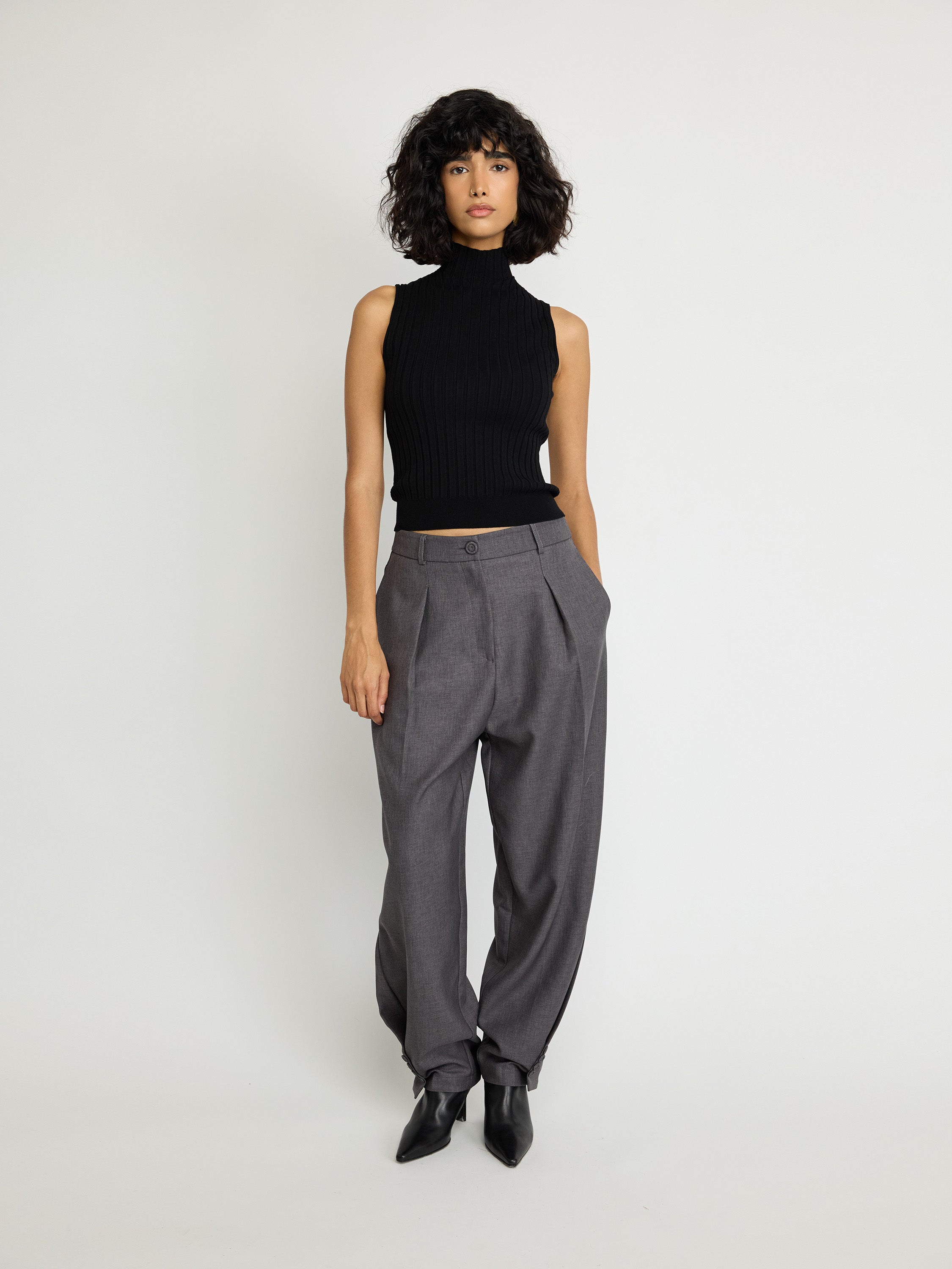 Ribbed Mock-Neck Sleeveless Top