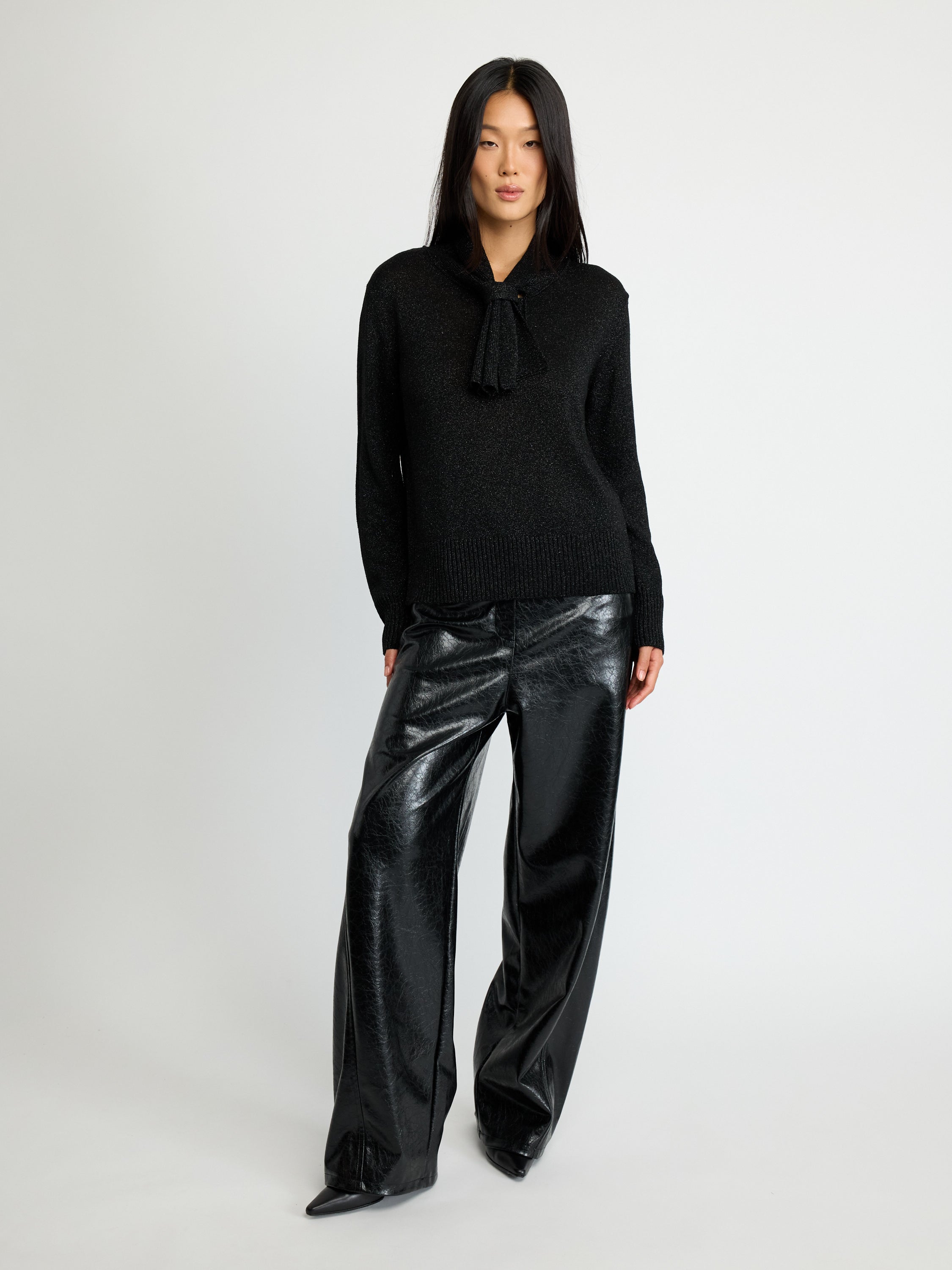 Metallic Tie-Neck Sweater