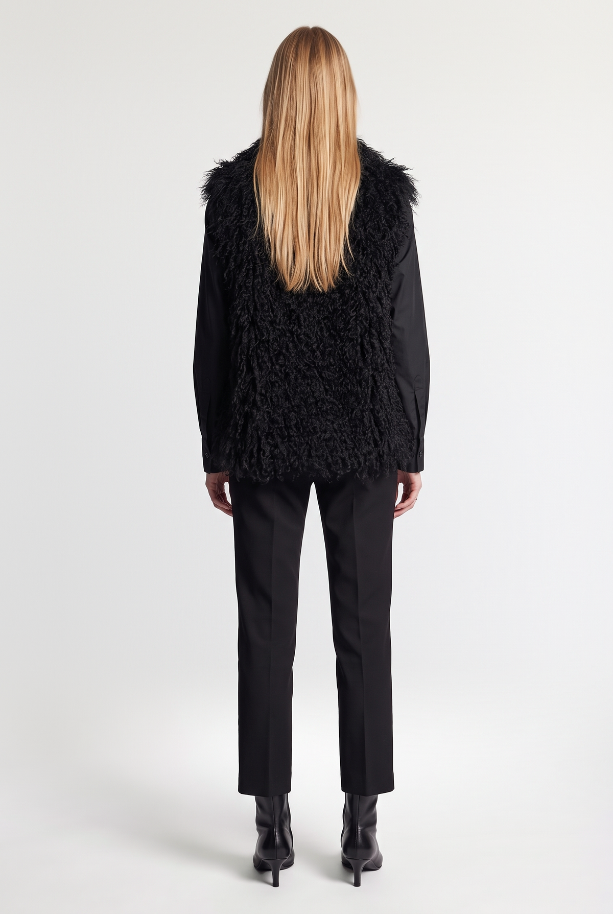 Textured Fur Vest - Black - back view