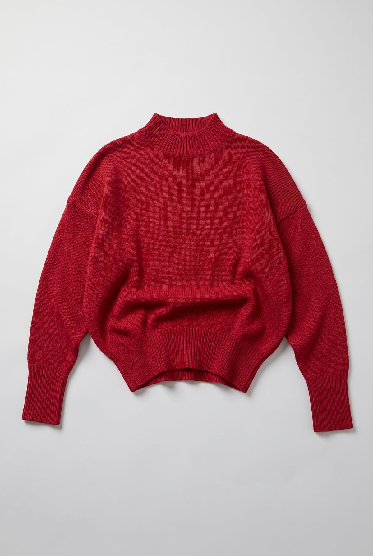 Oversized Mock Neck Knit Sweater - Red - flat lay