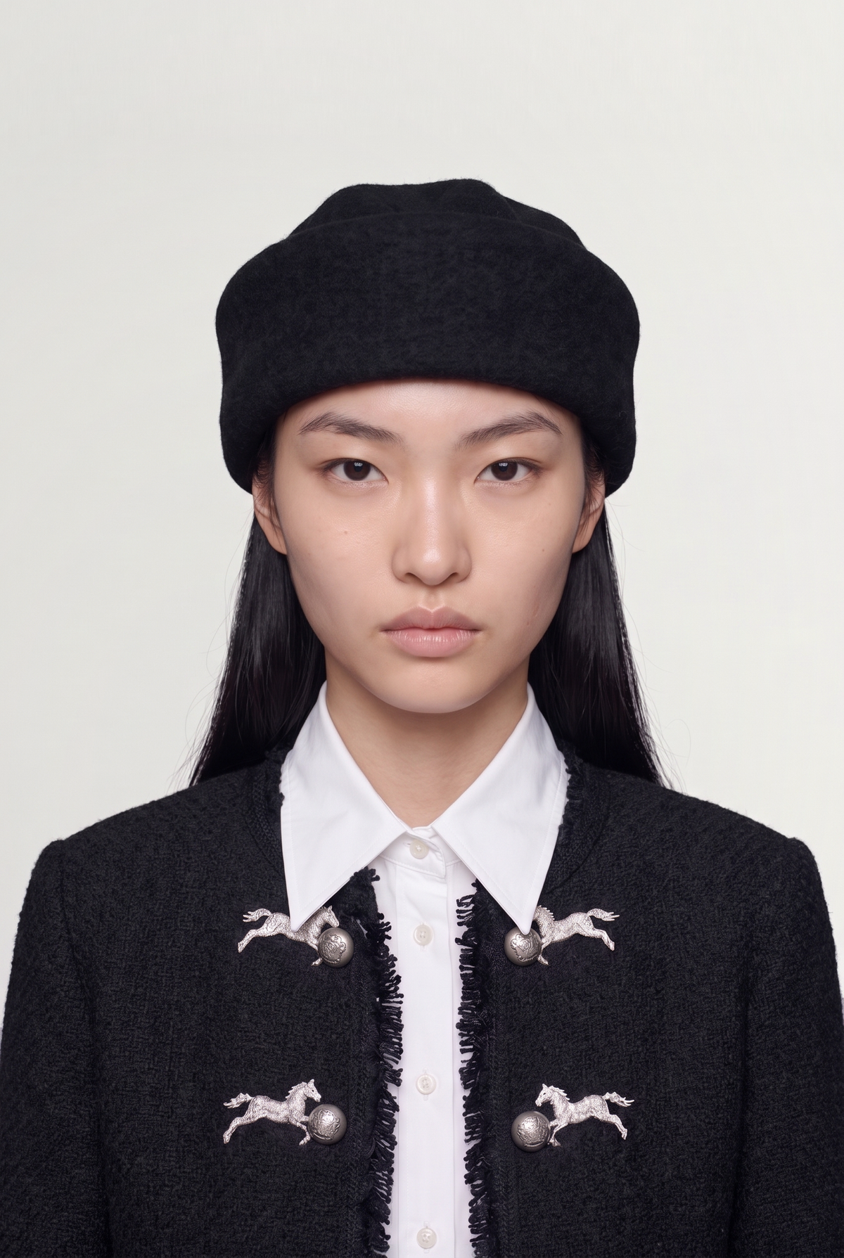 Felt pillbox hat with a turned-up brim - Black - on model, front
