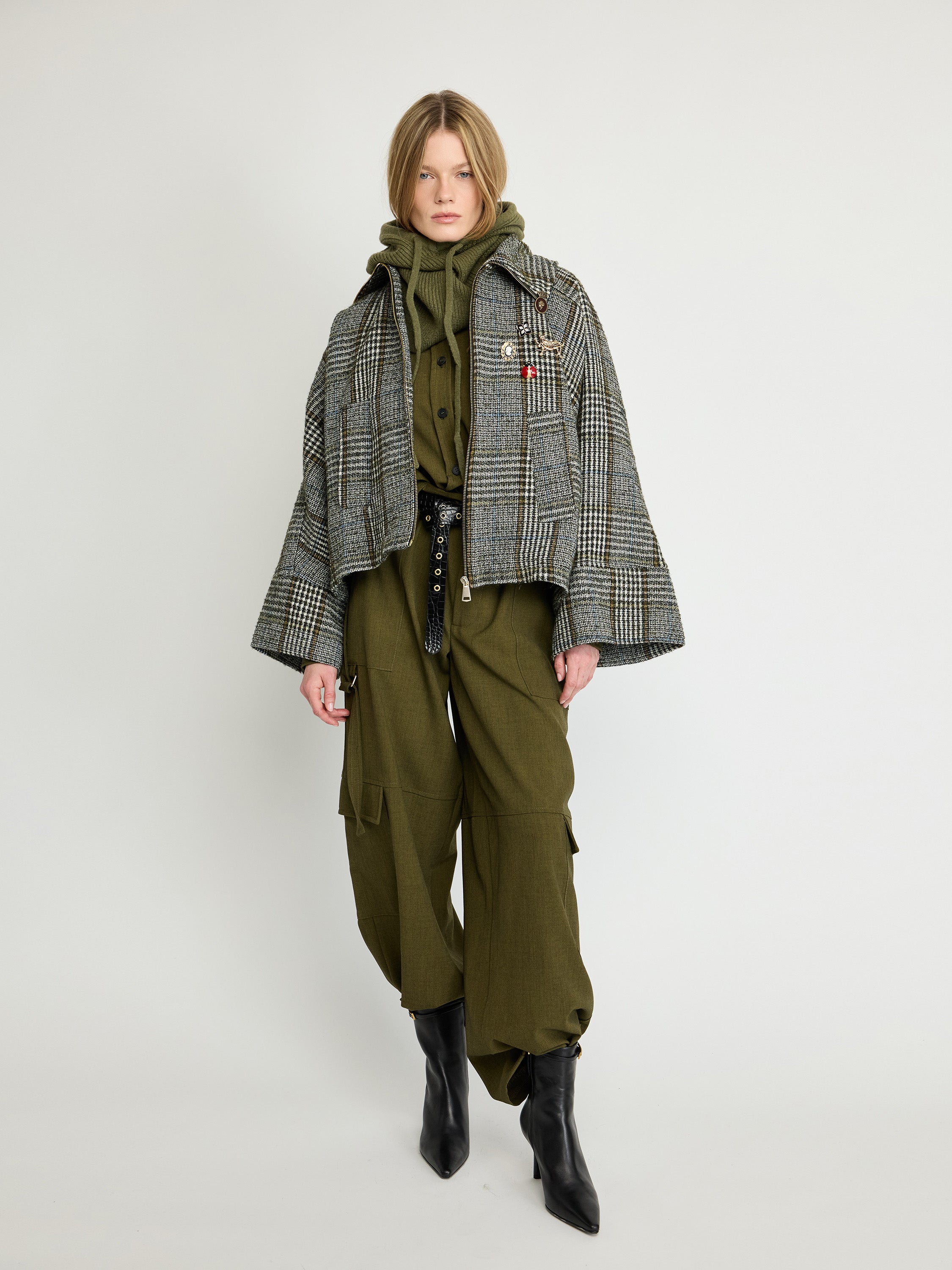 Wool-Blend Cropped Jacket with Embellishments