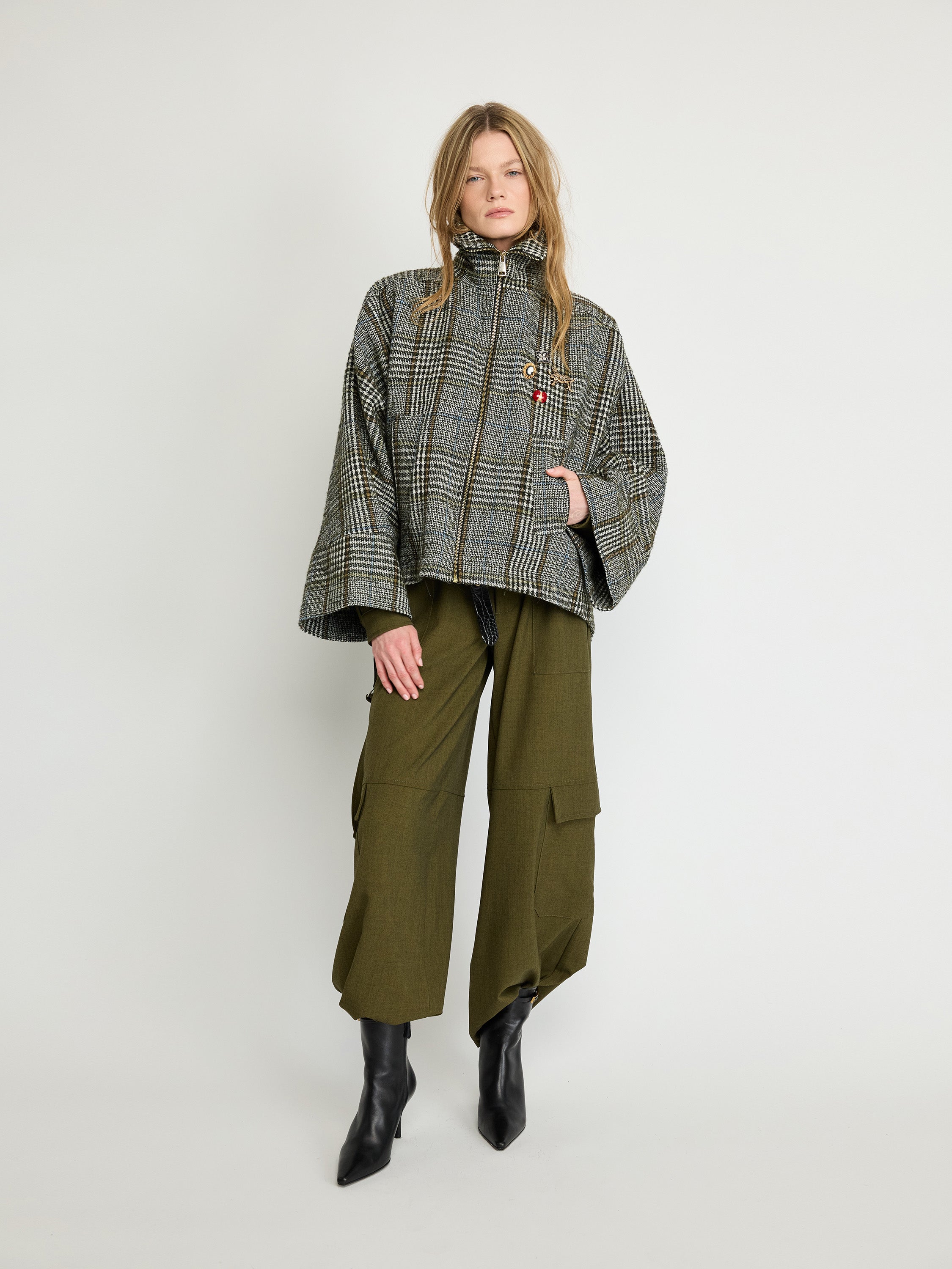 Wool-Blend Cropped Jacket with Embellishments