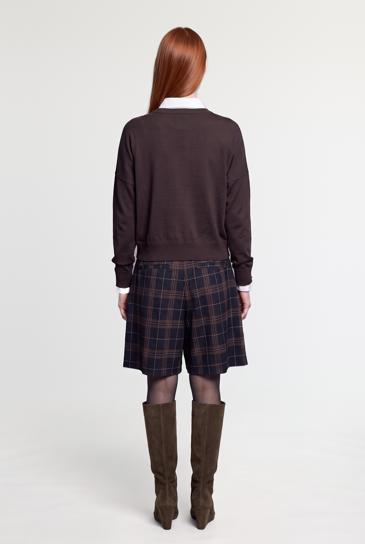 Colour-block crew sweater - Brown - back view