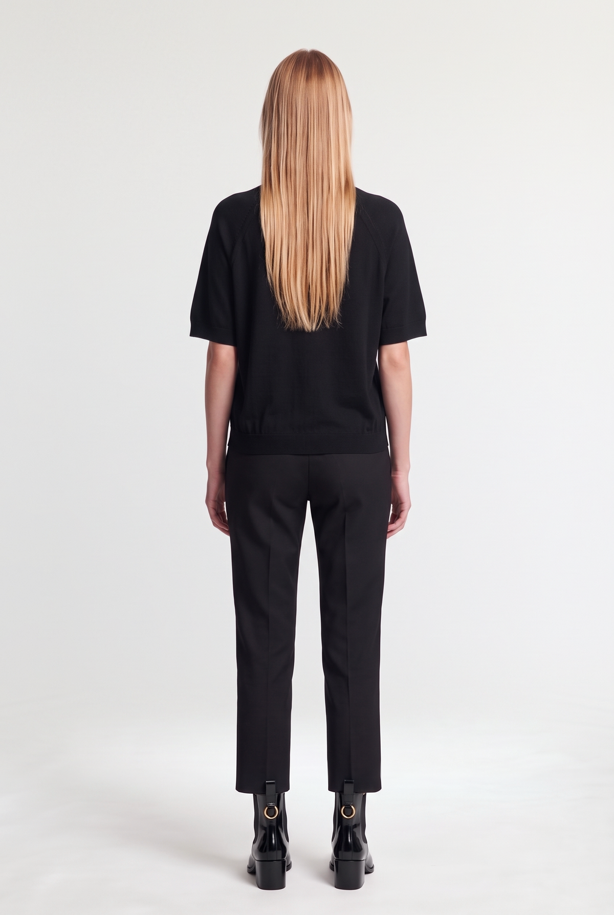 Black short-sleeve knit - Black - back view