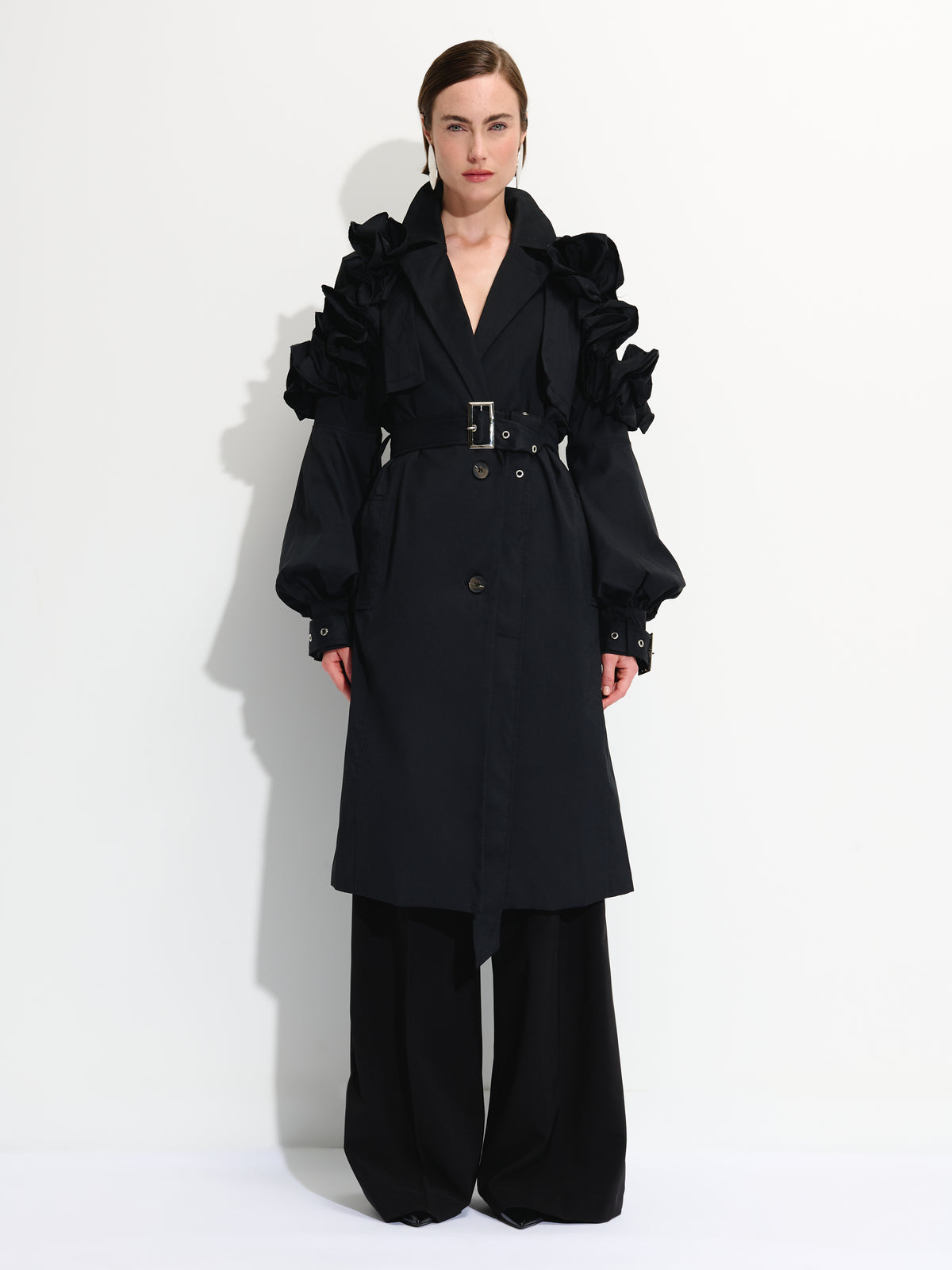 Ruffled Detail Storm Flap Trench