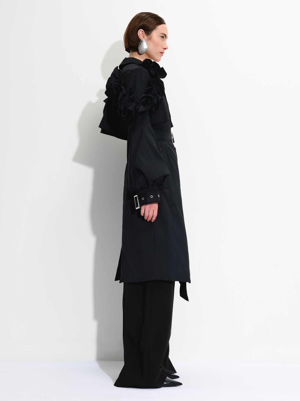 Ruffled Detail Storm Flap Trench