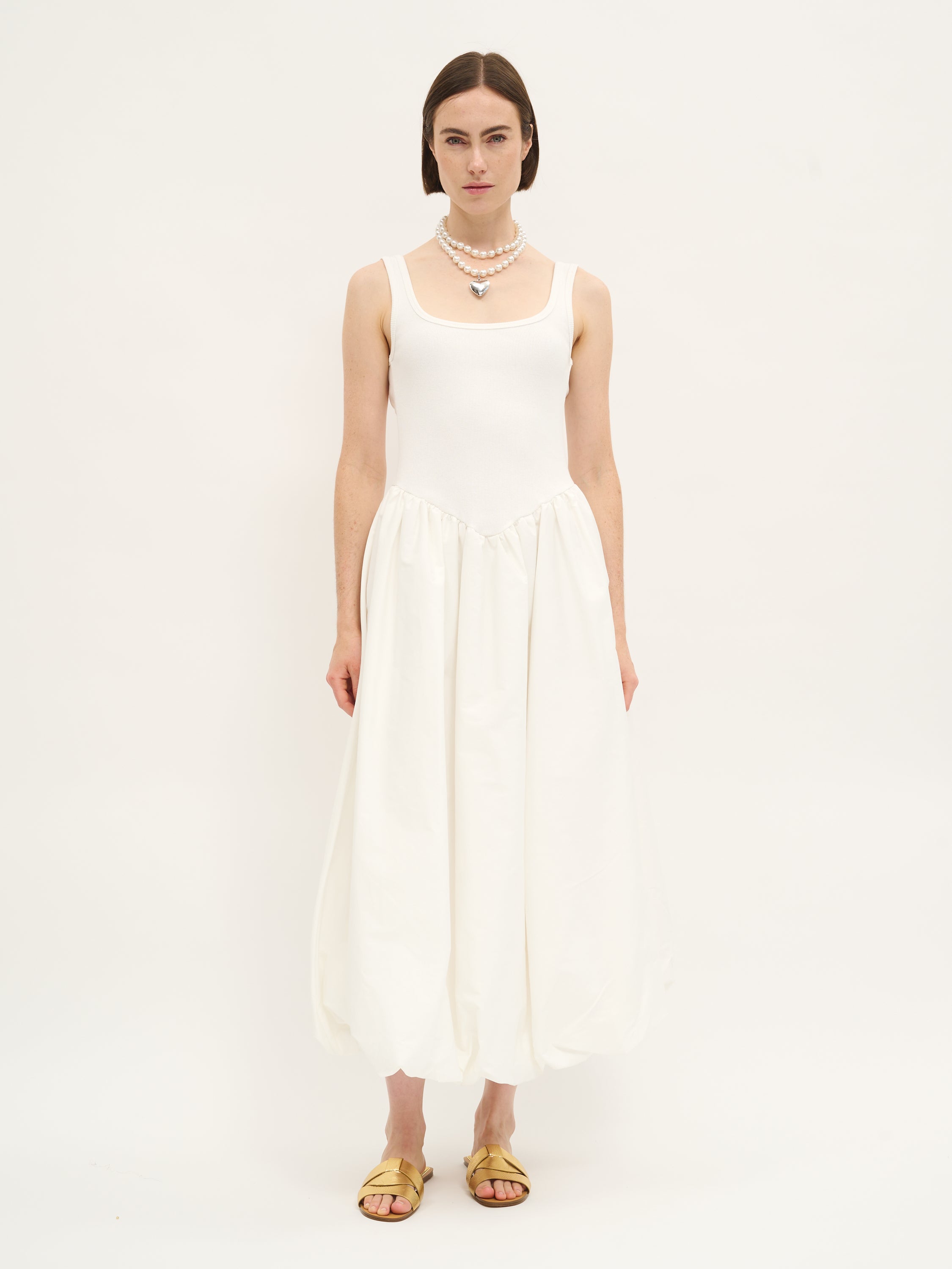 Ribbed Knit & Poplin Maxi Dress