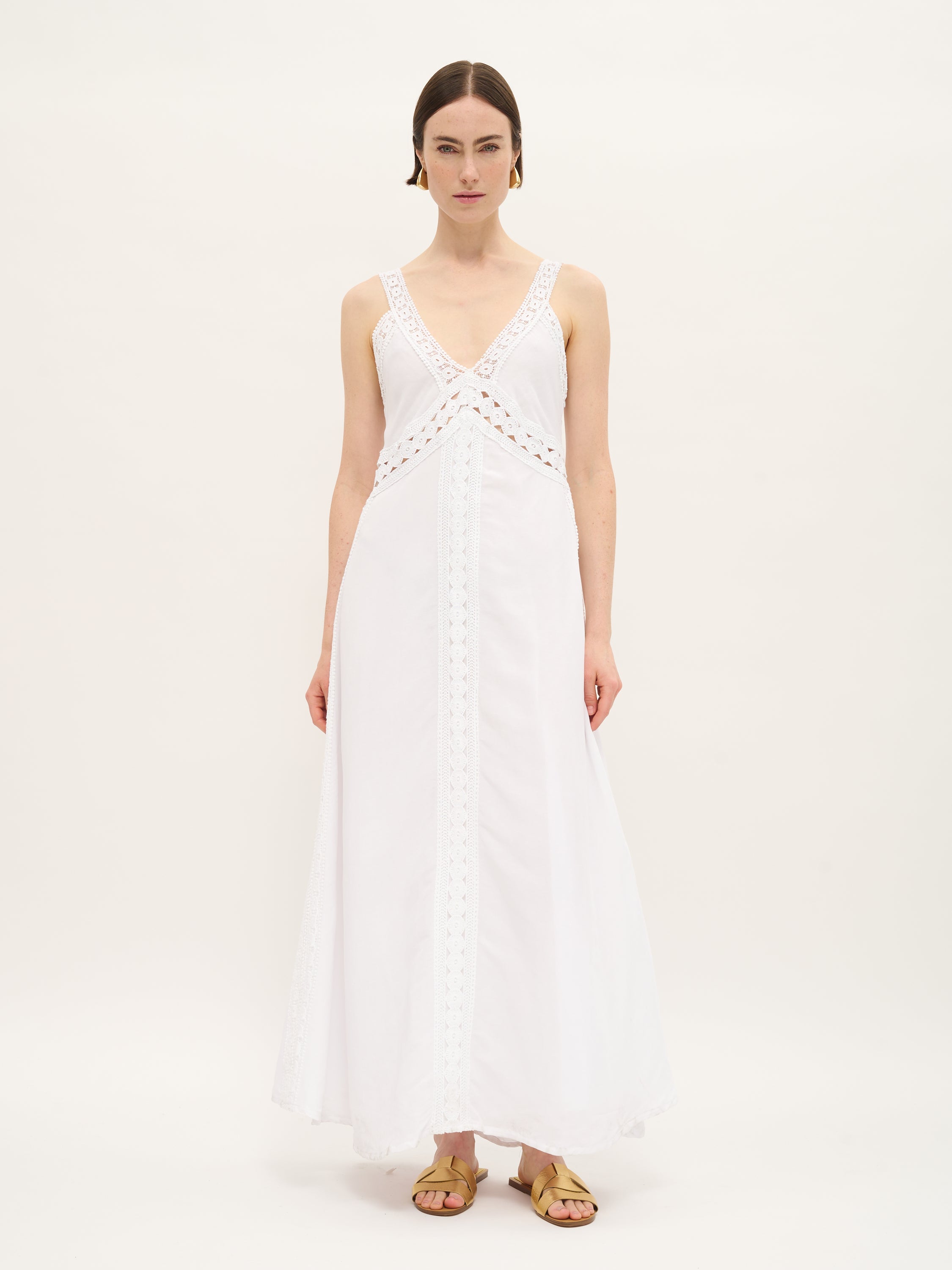 Embroidered Linen-Blend Maxi Dress