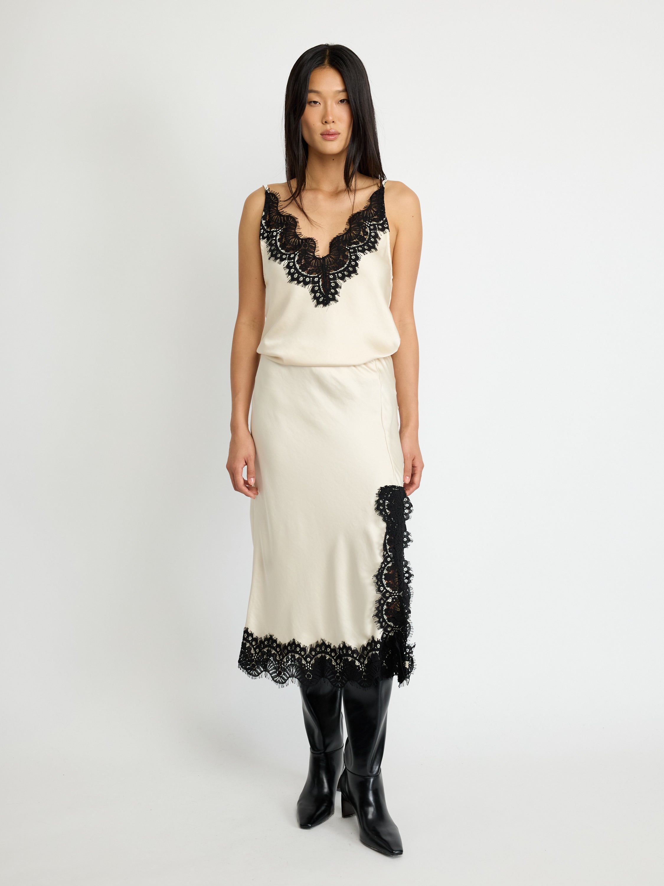 Lace-Trim Midi Skirt