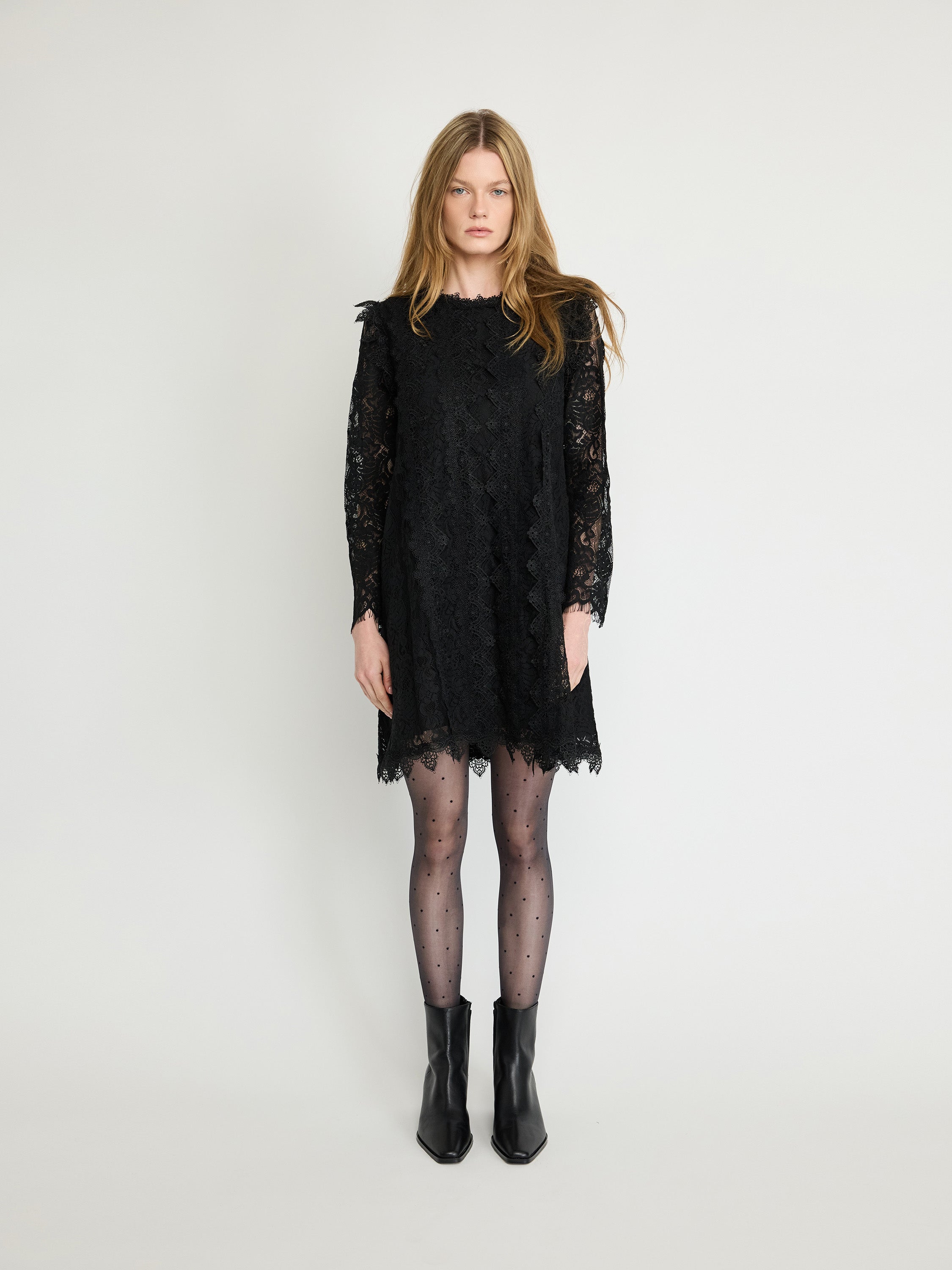 Long-Sleeve Lace Mini Dress