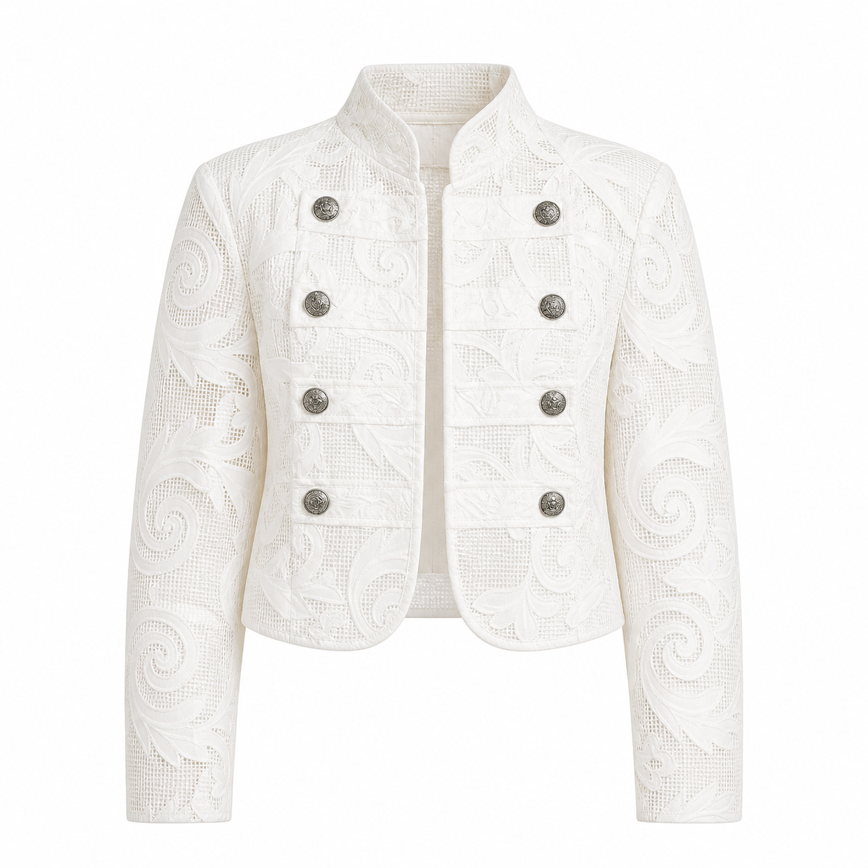 Embroidered Cropped Jacket Bottons