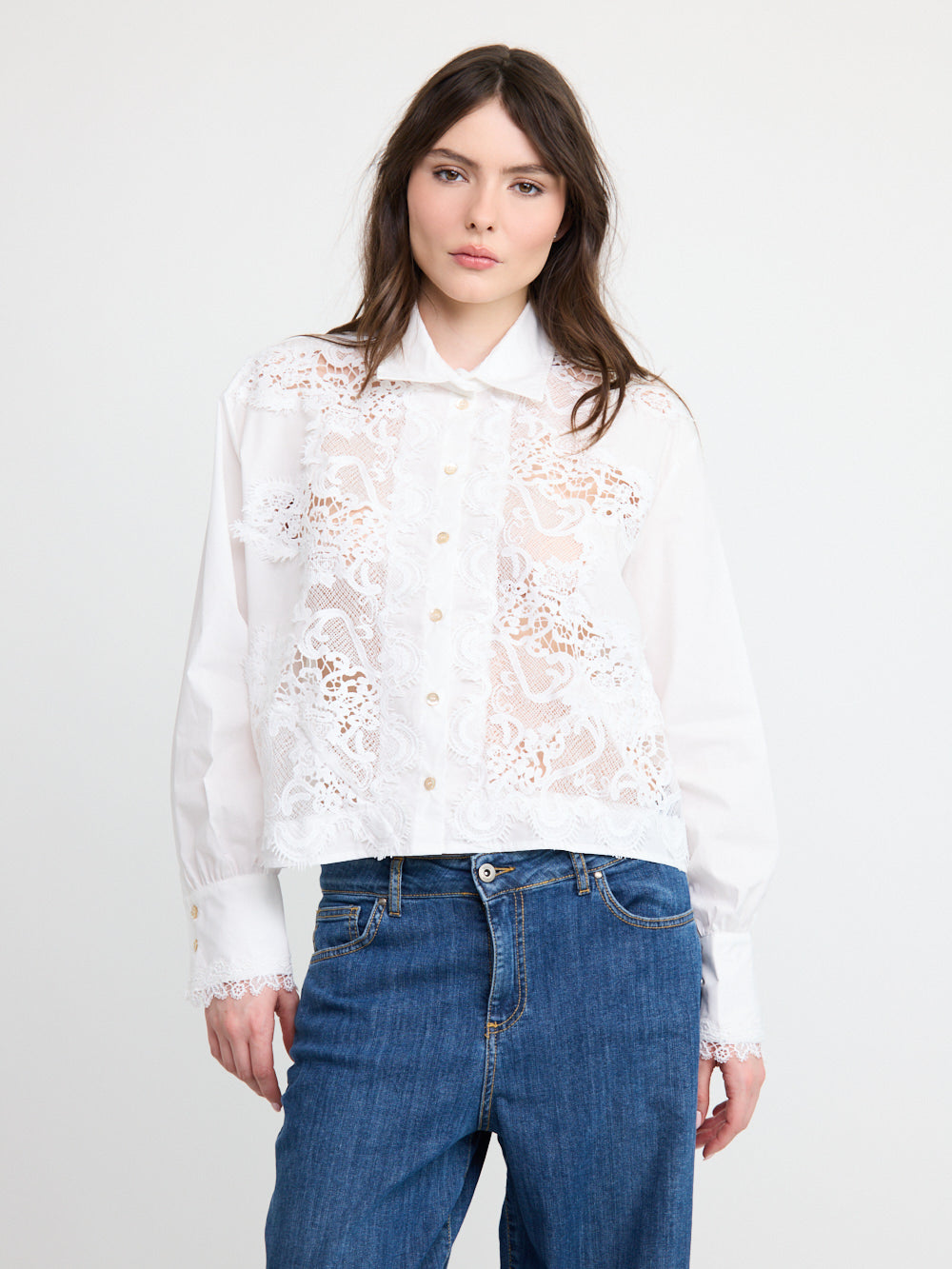 Chemise boutonnée à empiècement en dentelle