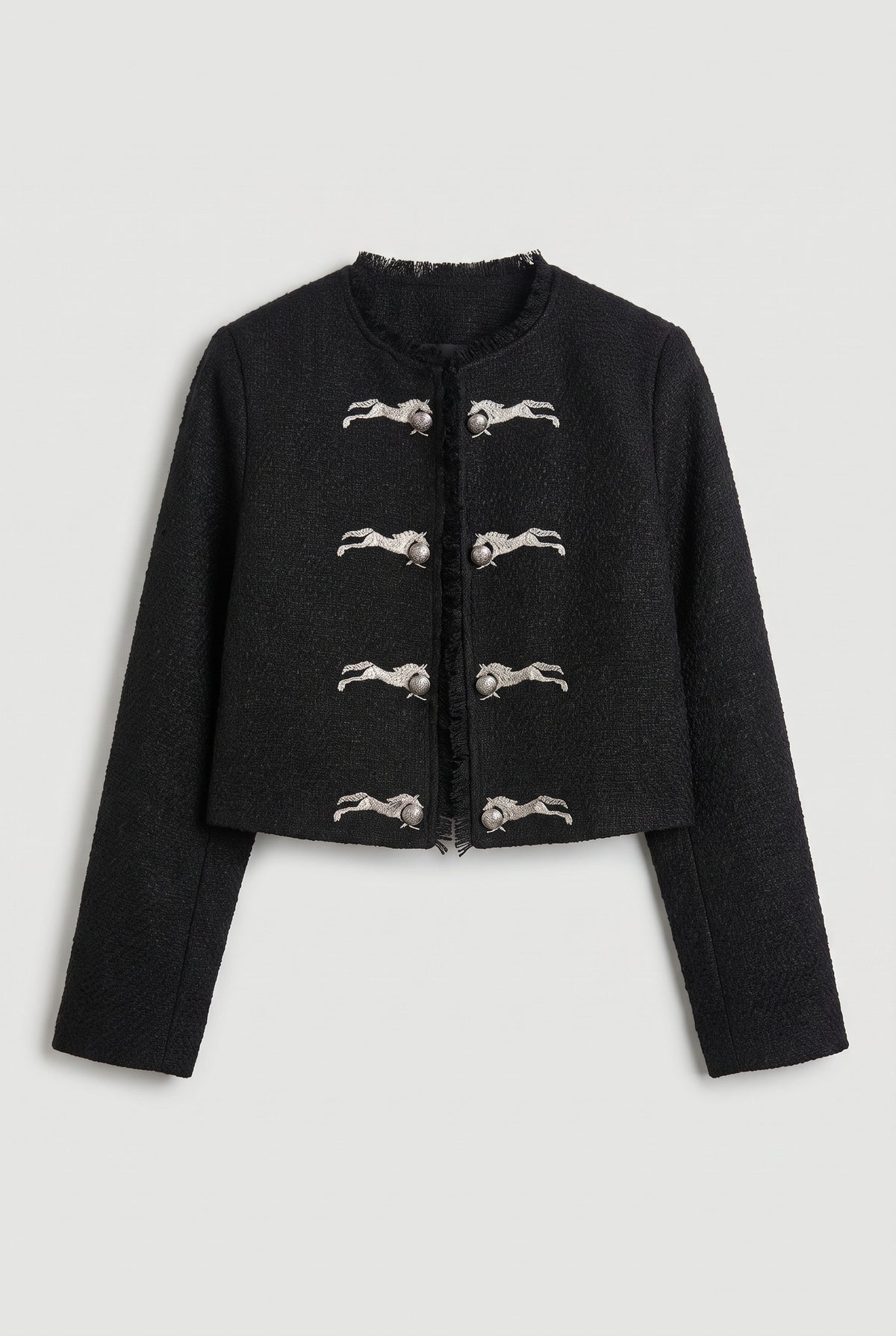 Horse-Toggle Textured Jacket - Black - flat lay