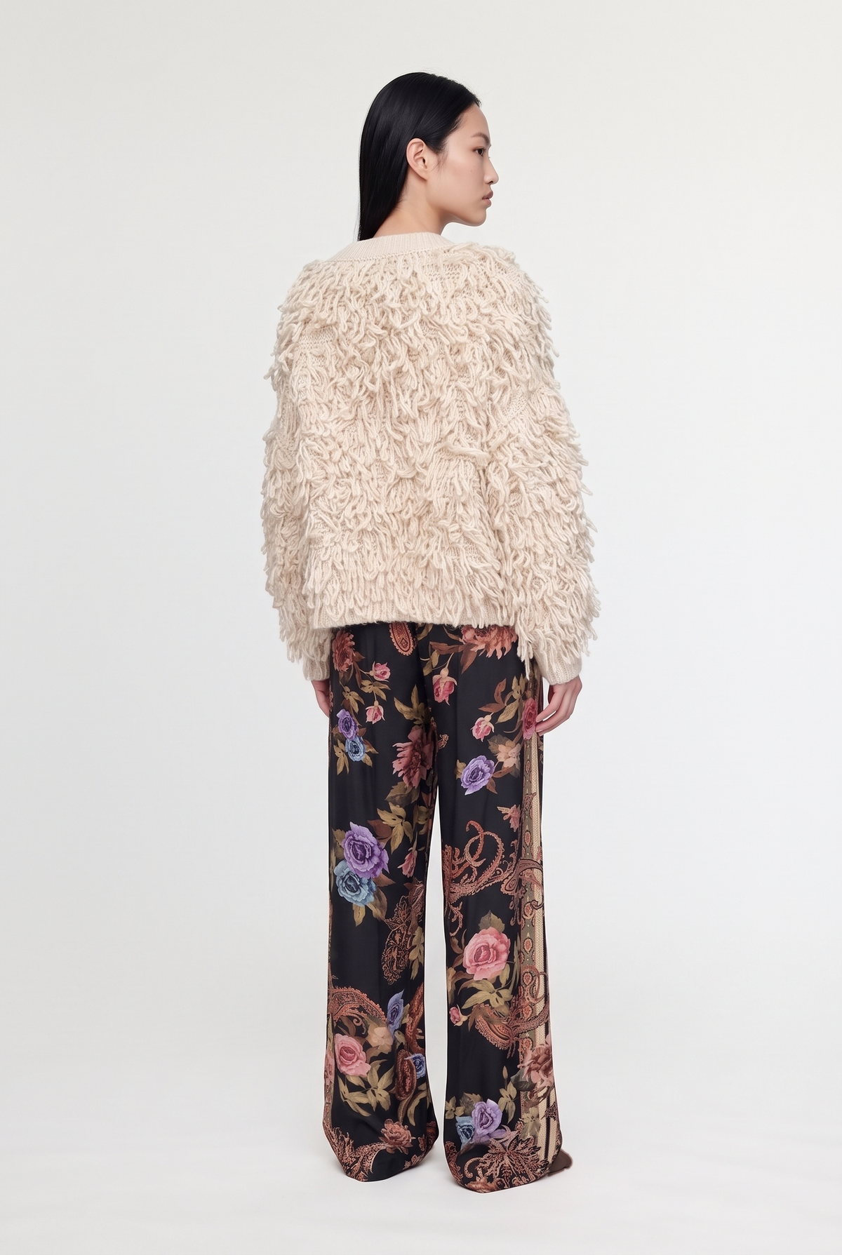 Loop-fringe cardigan - Butter - back view