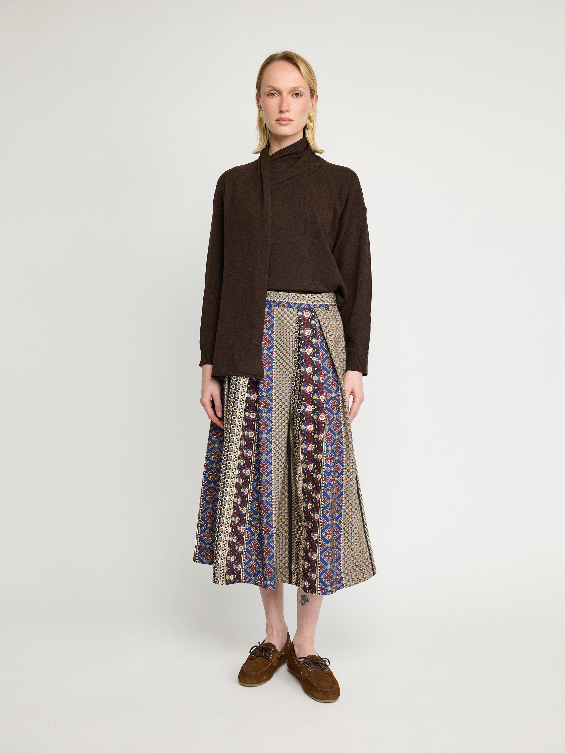 Printed Pleated Midi Skirt