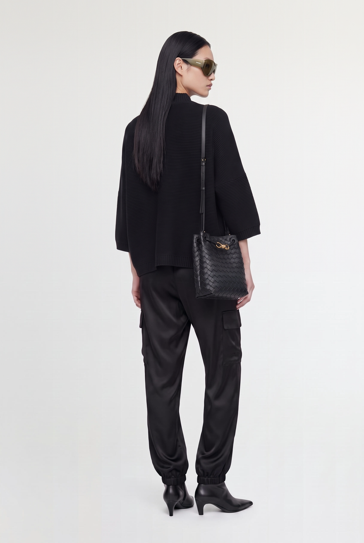 Ribbed Mock-Neck Sweater - Black - back view