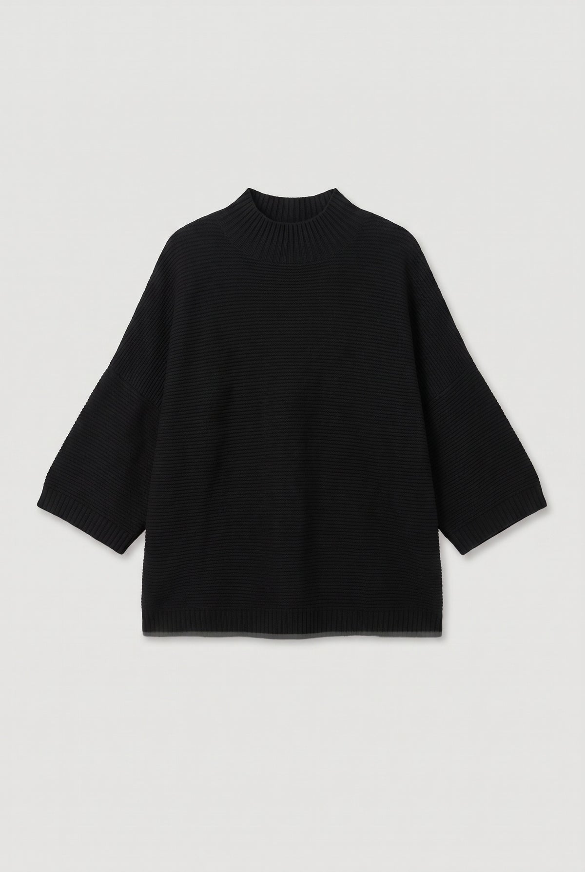 Ribbed Mock-Neck Sweater - Black - flat lay