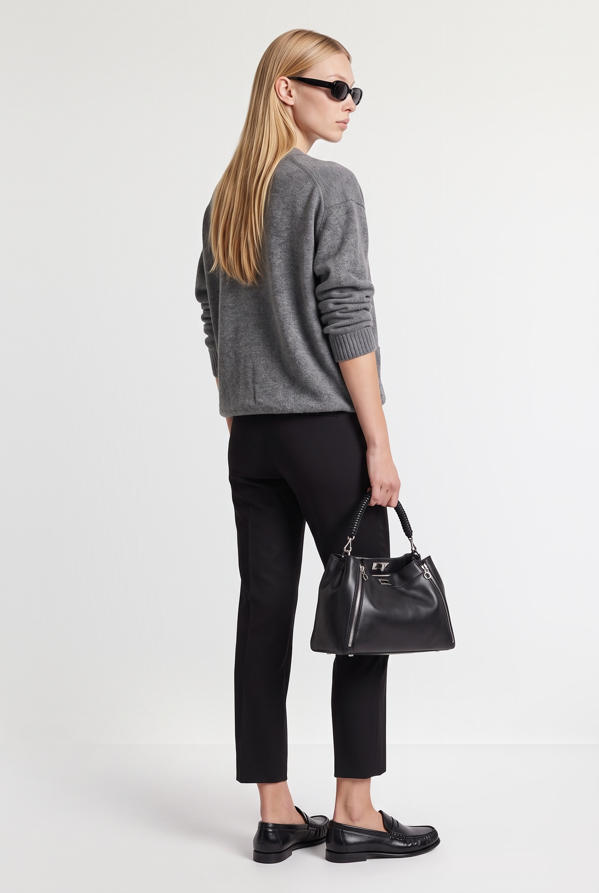 Wool-Blend Cardigan - Grey - back view