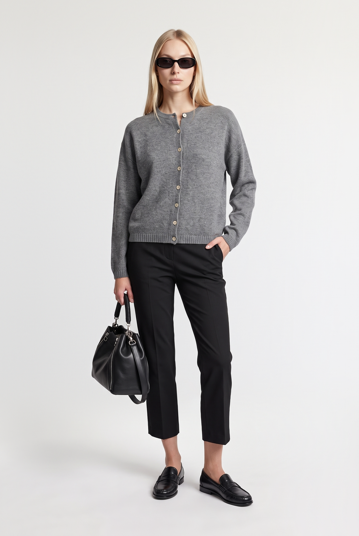 Wool-Blend Cardigan - Grey - front view