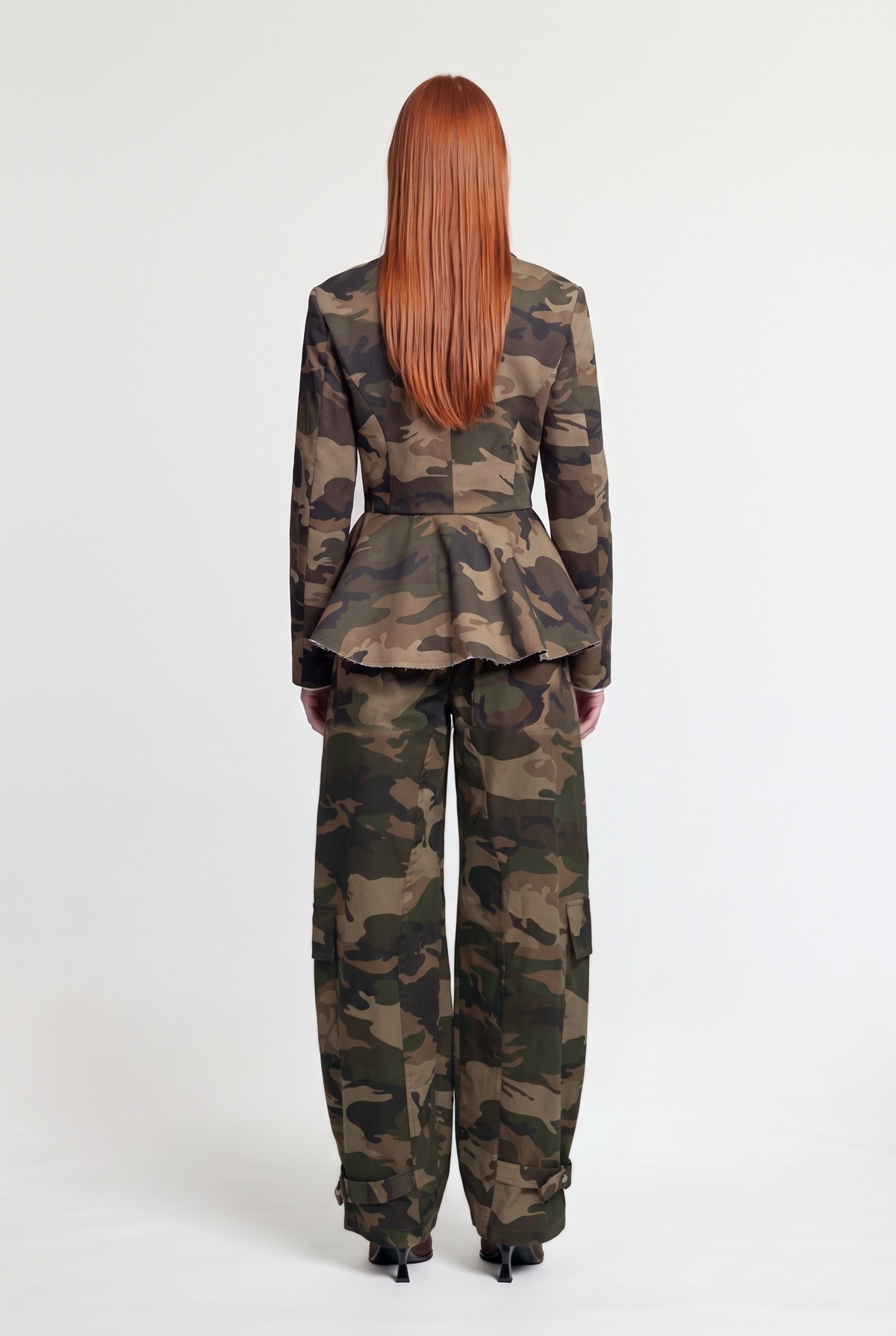 Camouflage Peplum Blazer - Green - back view