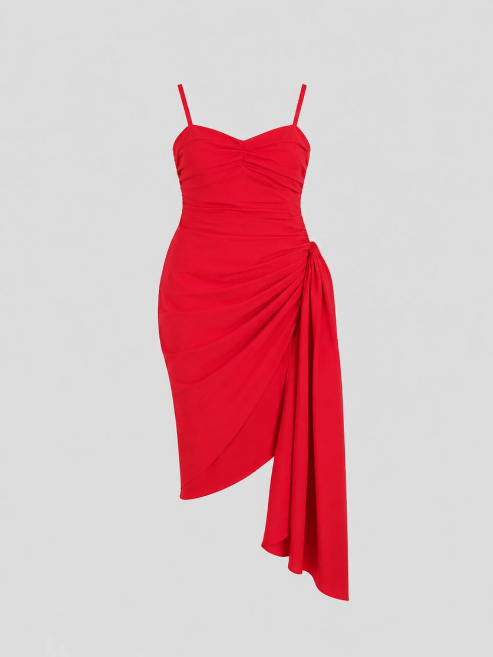 Asymmetrical Ruched Midi Dress