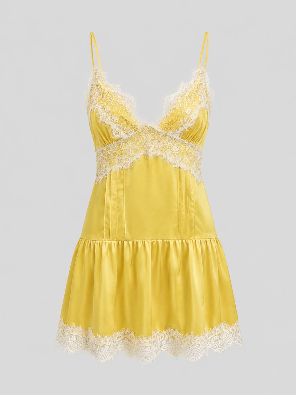 Lace Trim Satin Mini Dress
