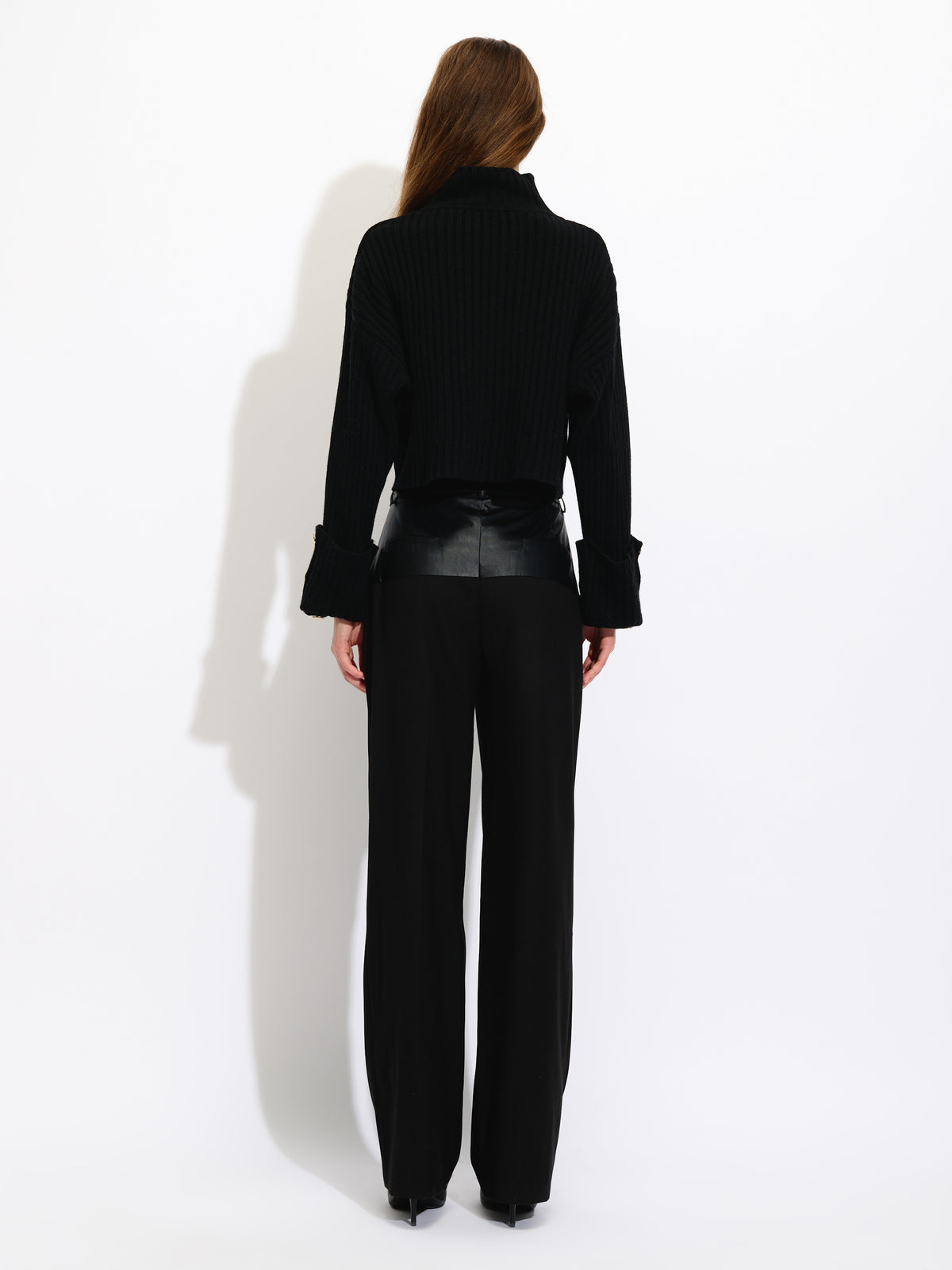 Wide-leg trousers with faux leather details