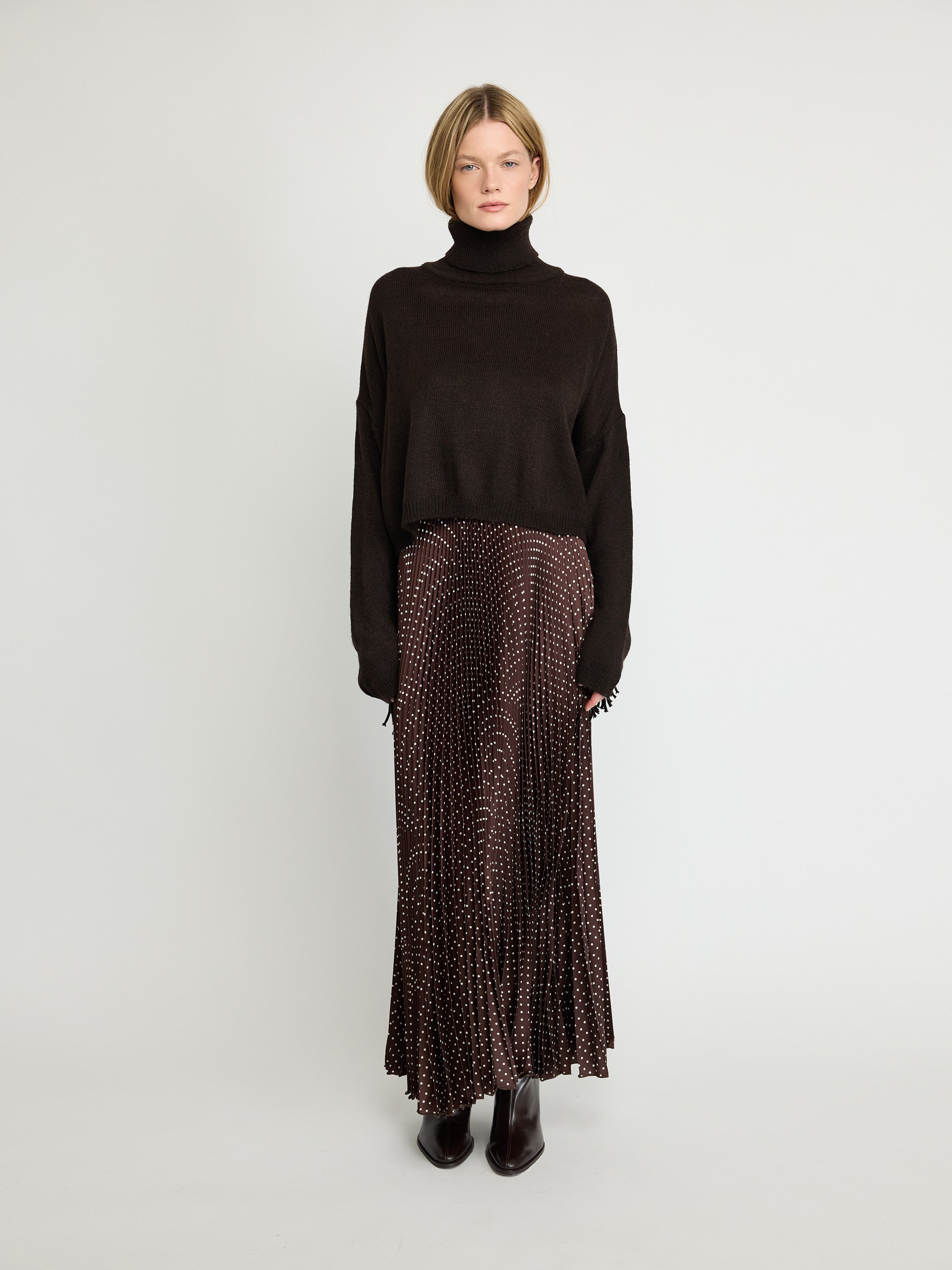Fringe Trim Turtleneck Sweater