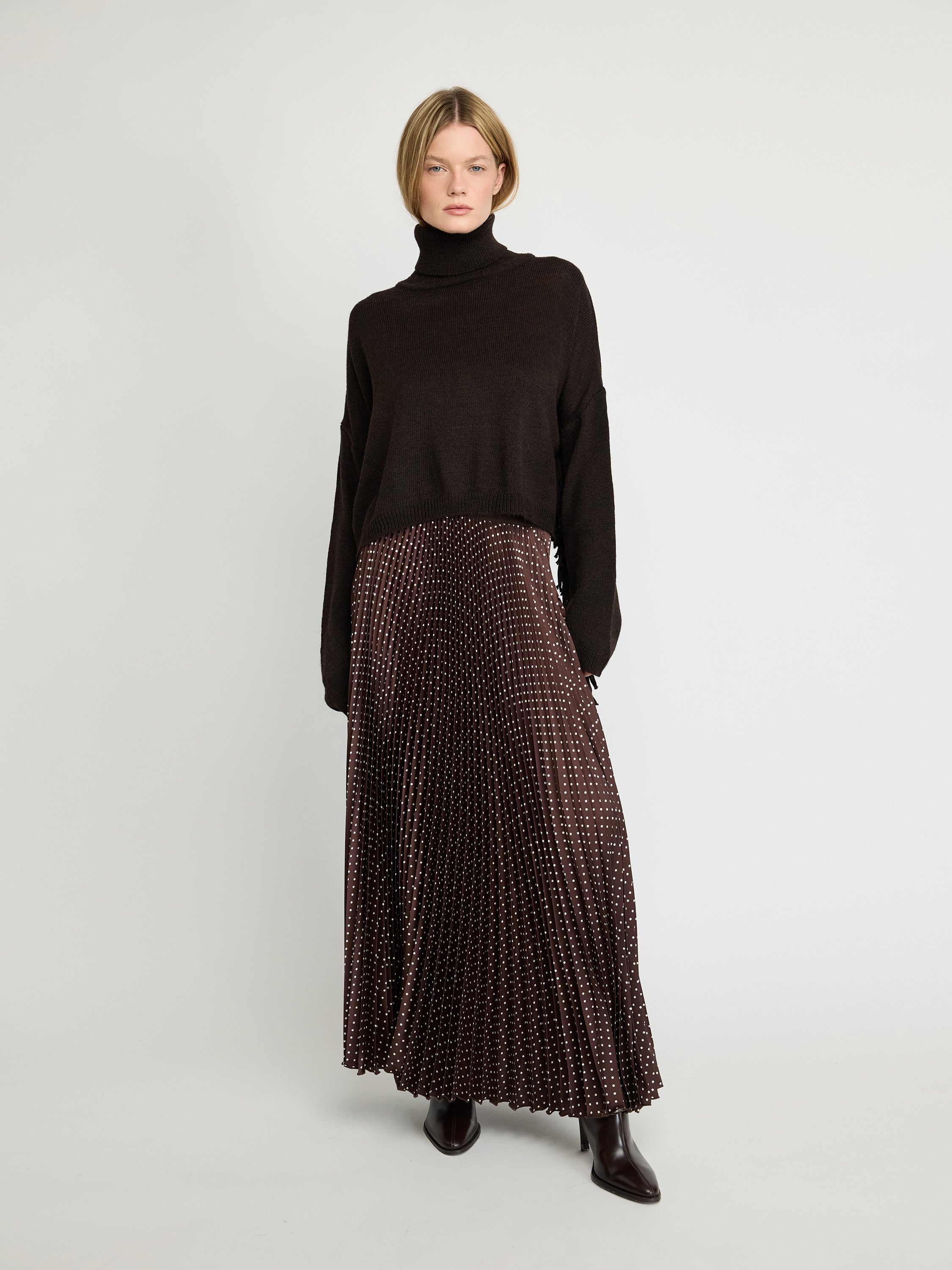 Pleated Polka Dot Midi Skirt