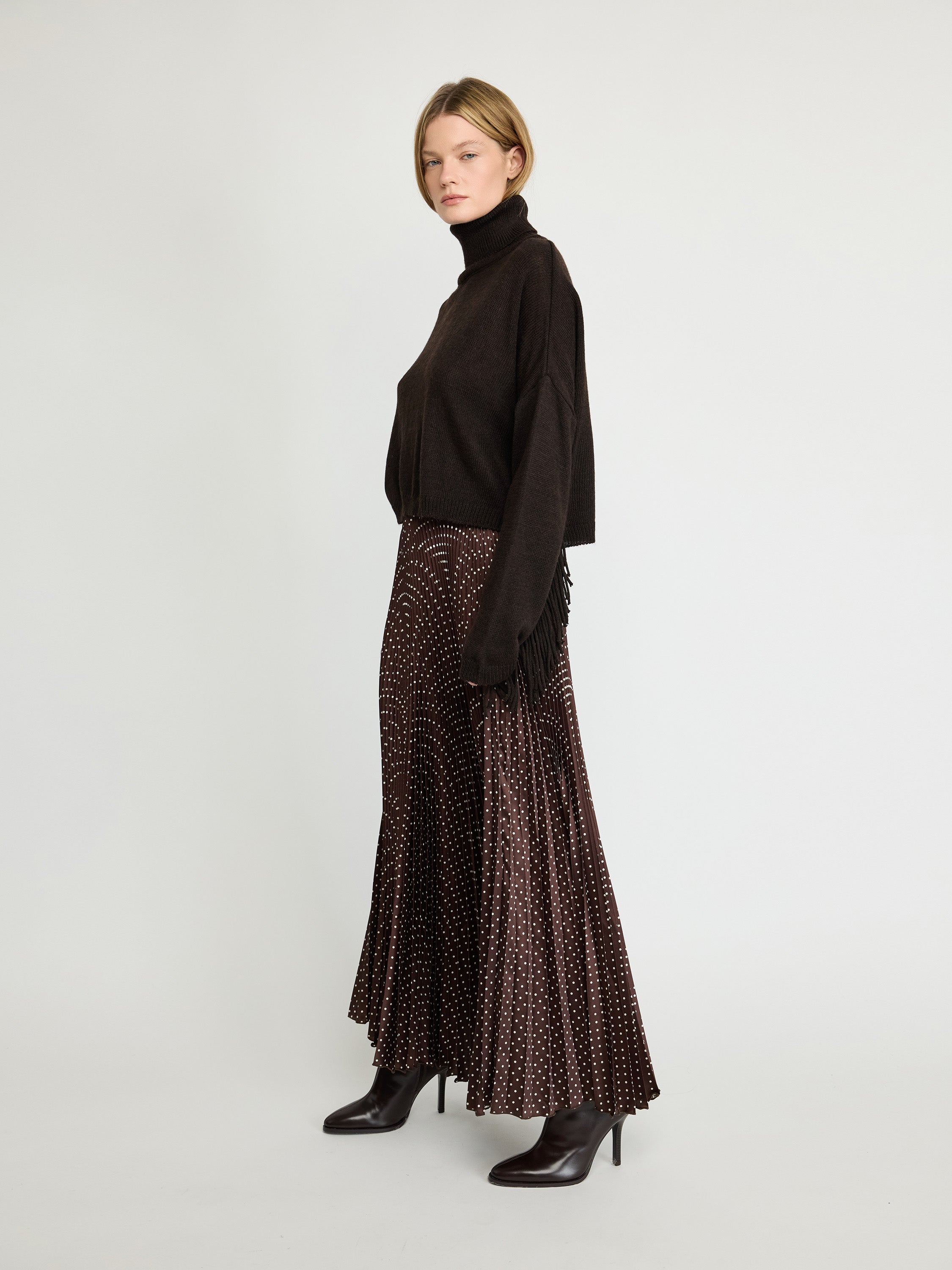 Fringe Trim Turtleneck Sweater