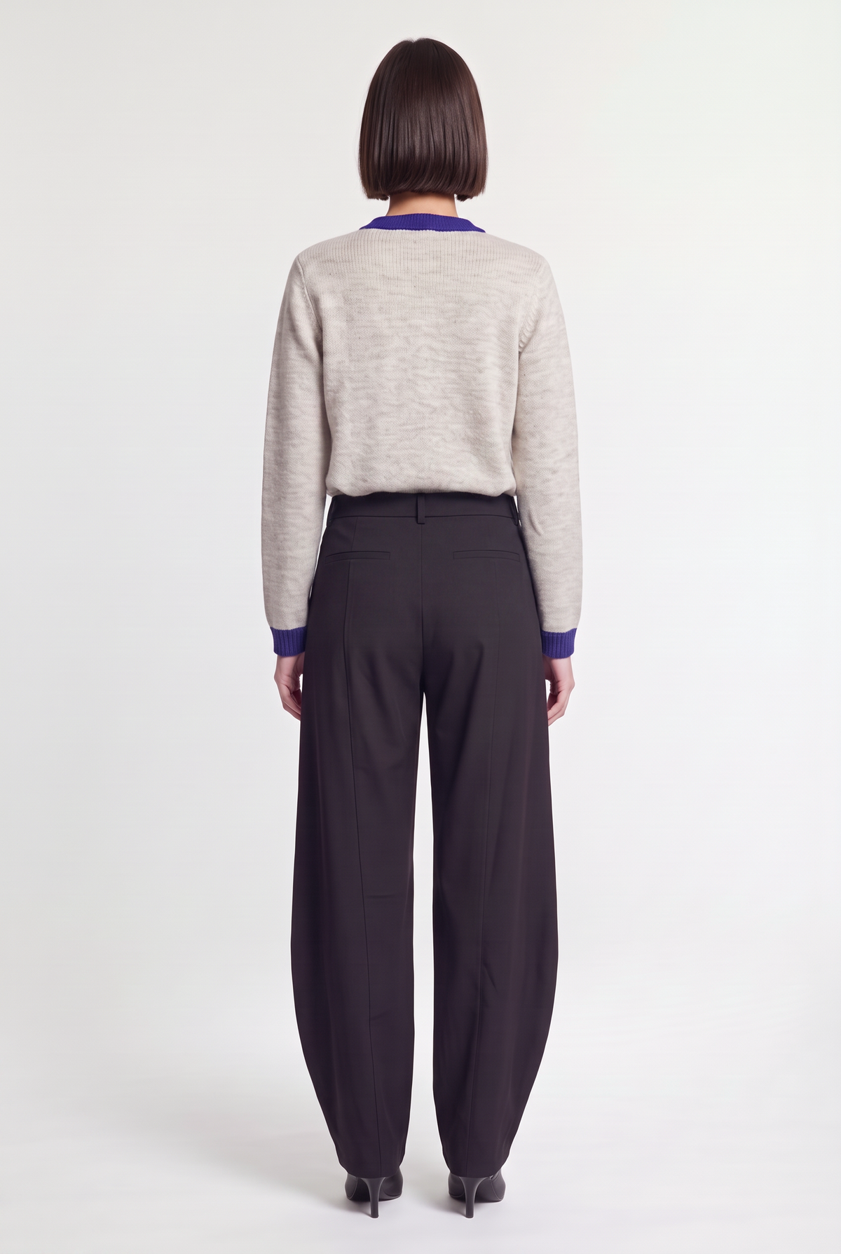 Contrast-Trim Knit Cardigan - Purple - back view