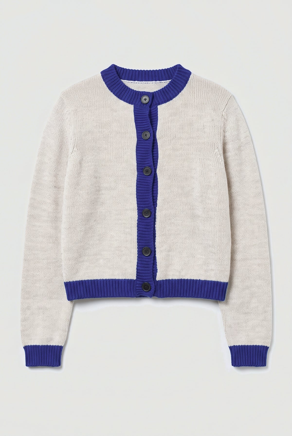 Contrast-Trim Knit Cardigan - Purple - flat lay