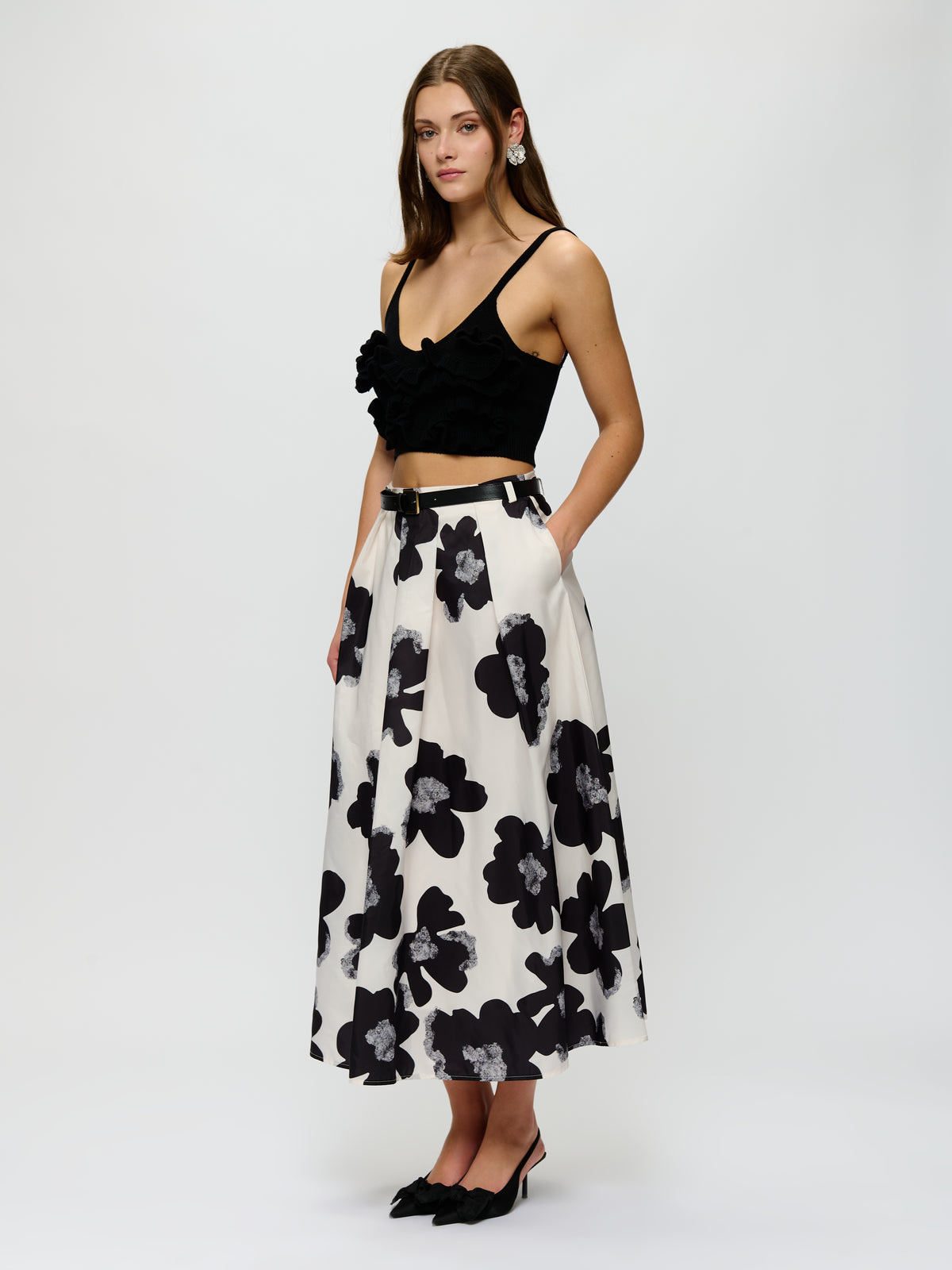 A-Line Floral Midi Skirt