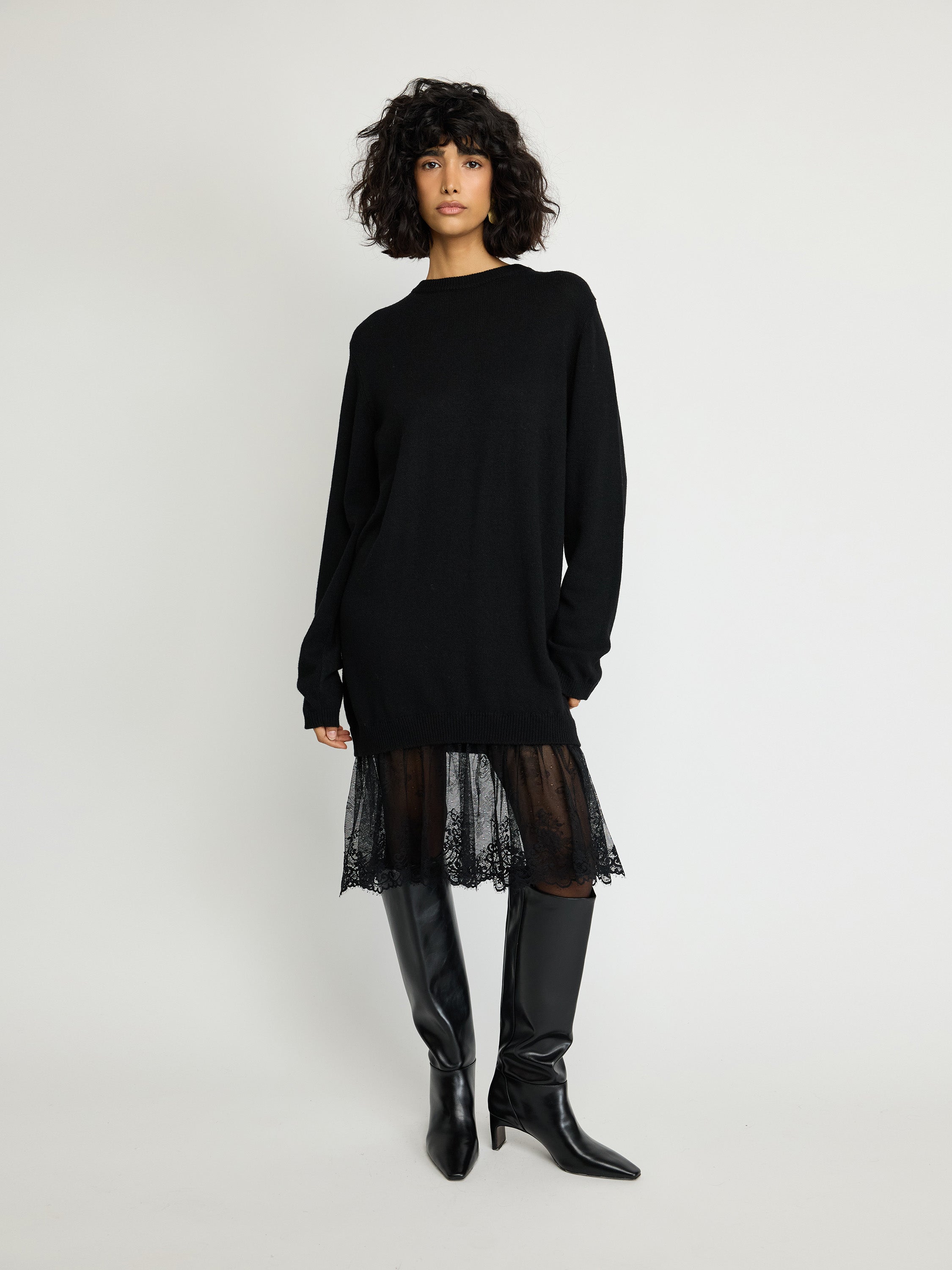 Knit Dress with Lace Hem