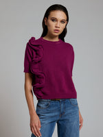 Short sleeve sweater with ruffle detail
