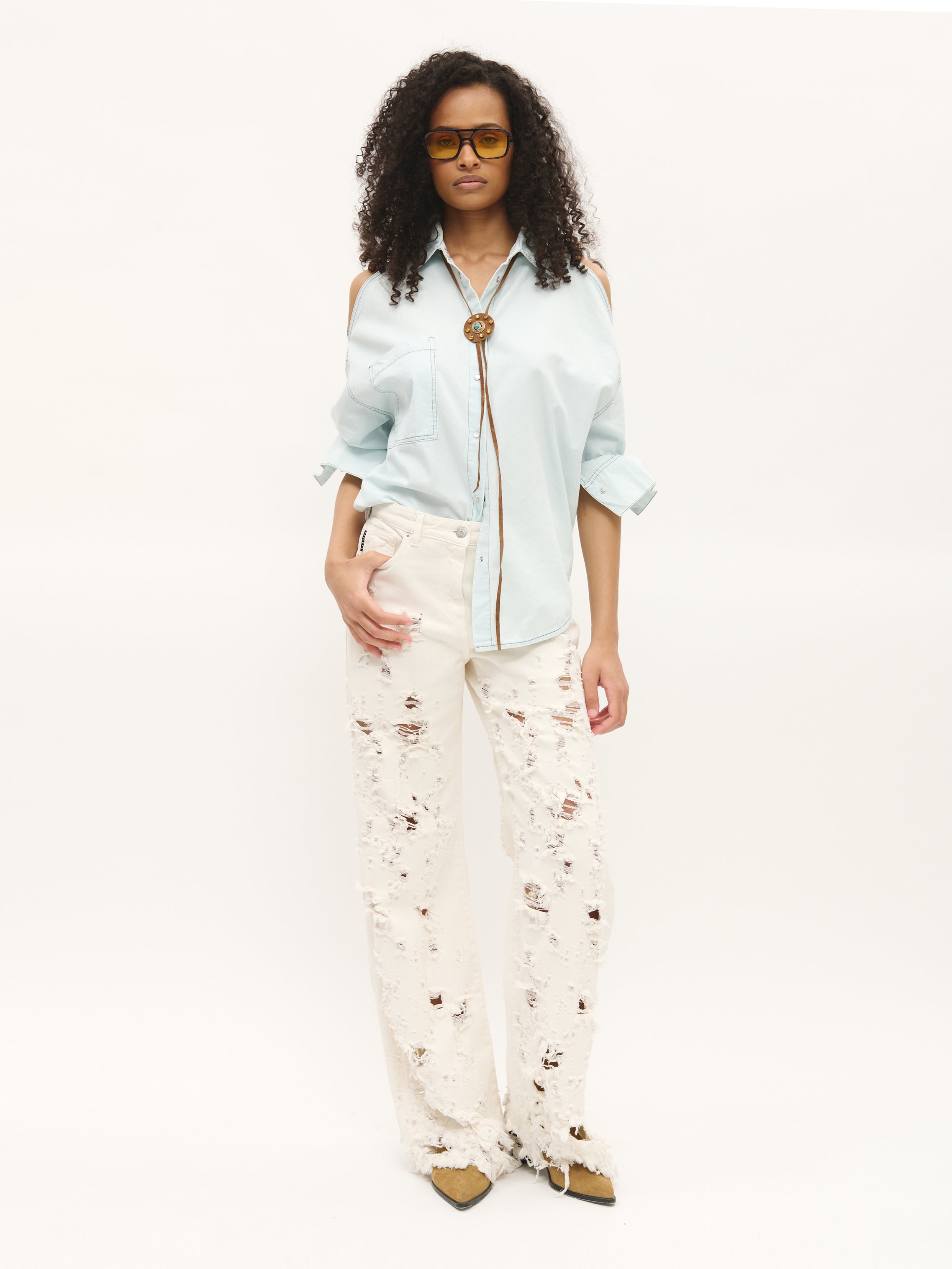 Cut-Out Denim Shirt