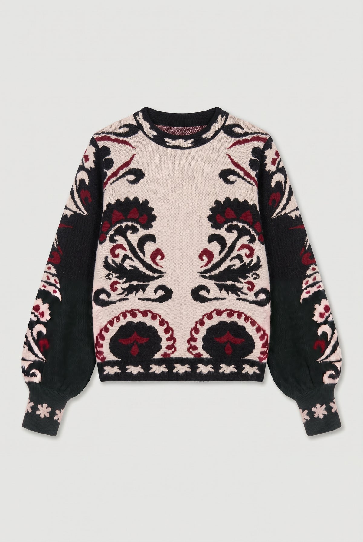 Floral-Motif Knit Sweater - Black - flat lay