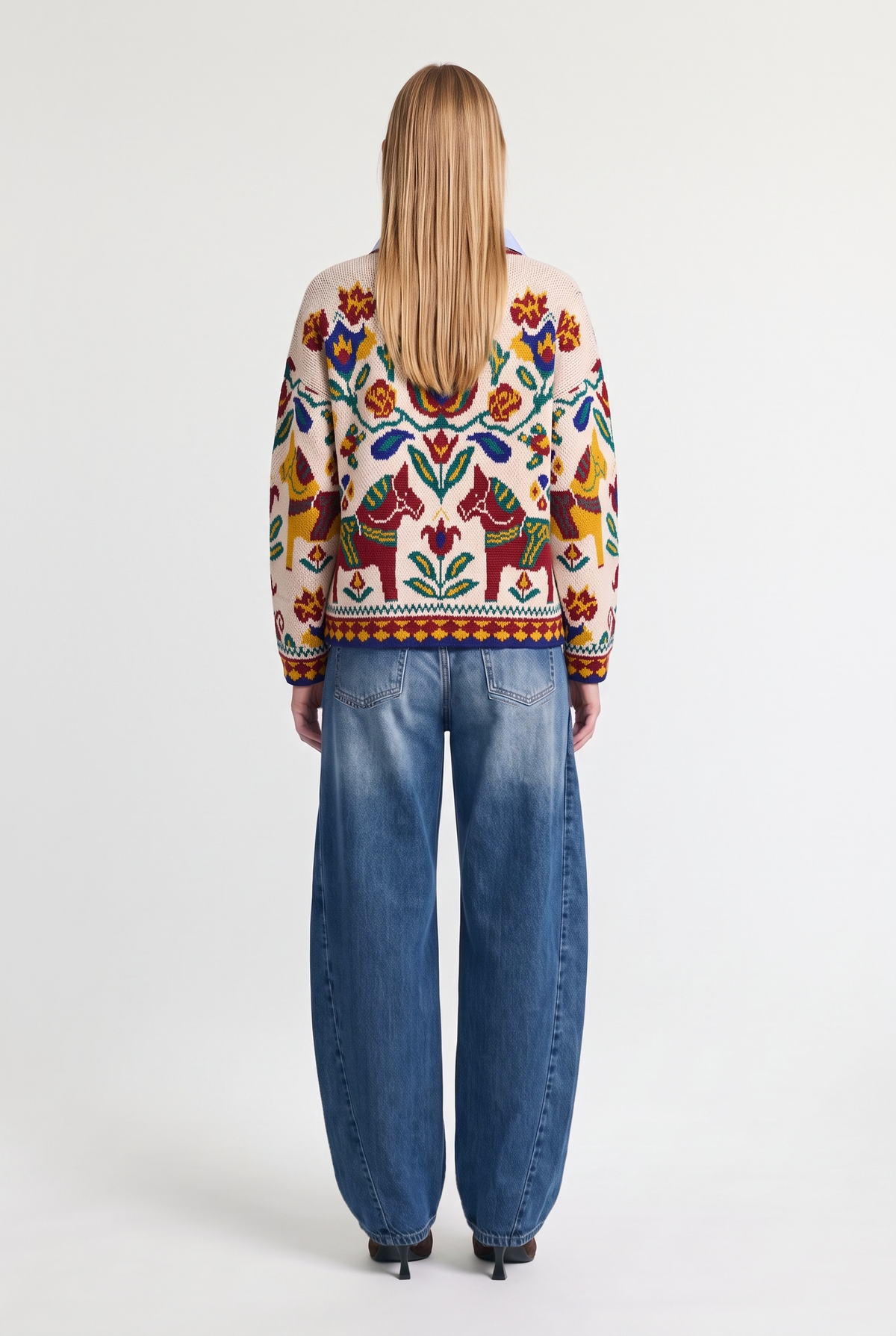 Folk jacquard cardigan - Multi - back view