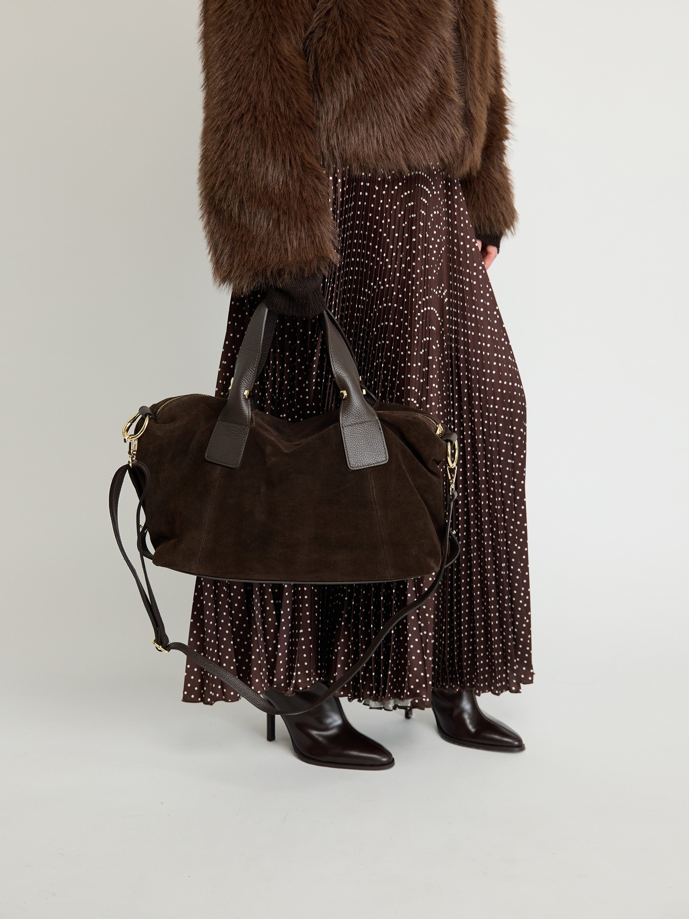 Top-Handle Suede Bag
