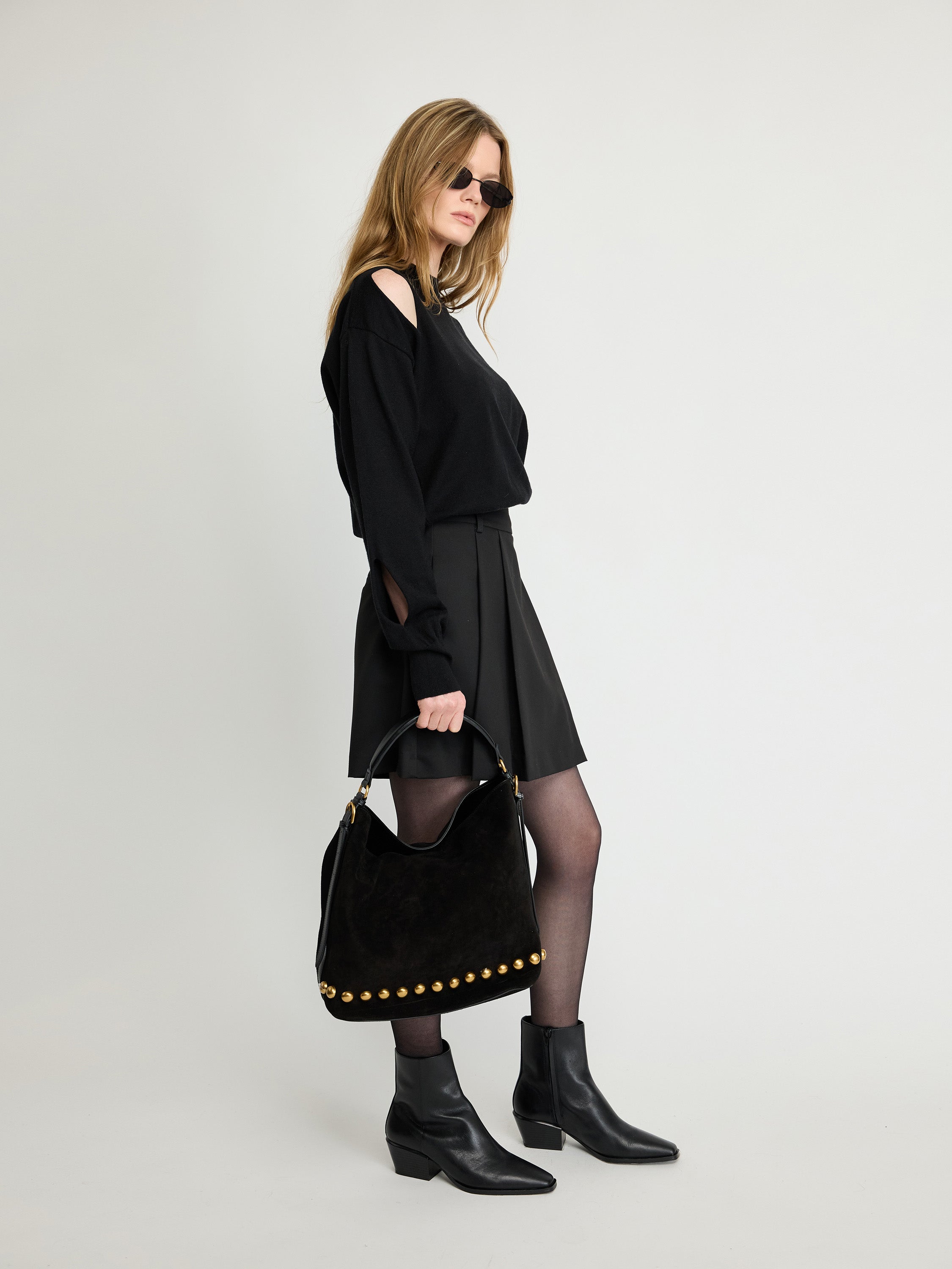 Studded Suede Hobo Bag