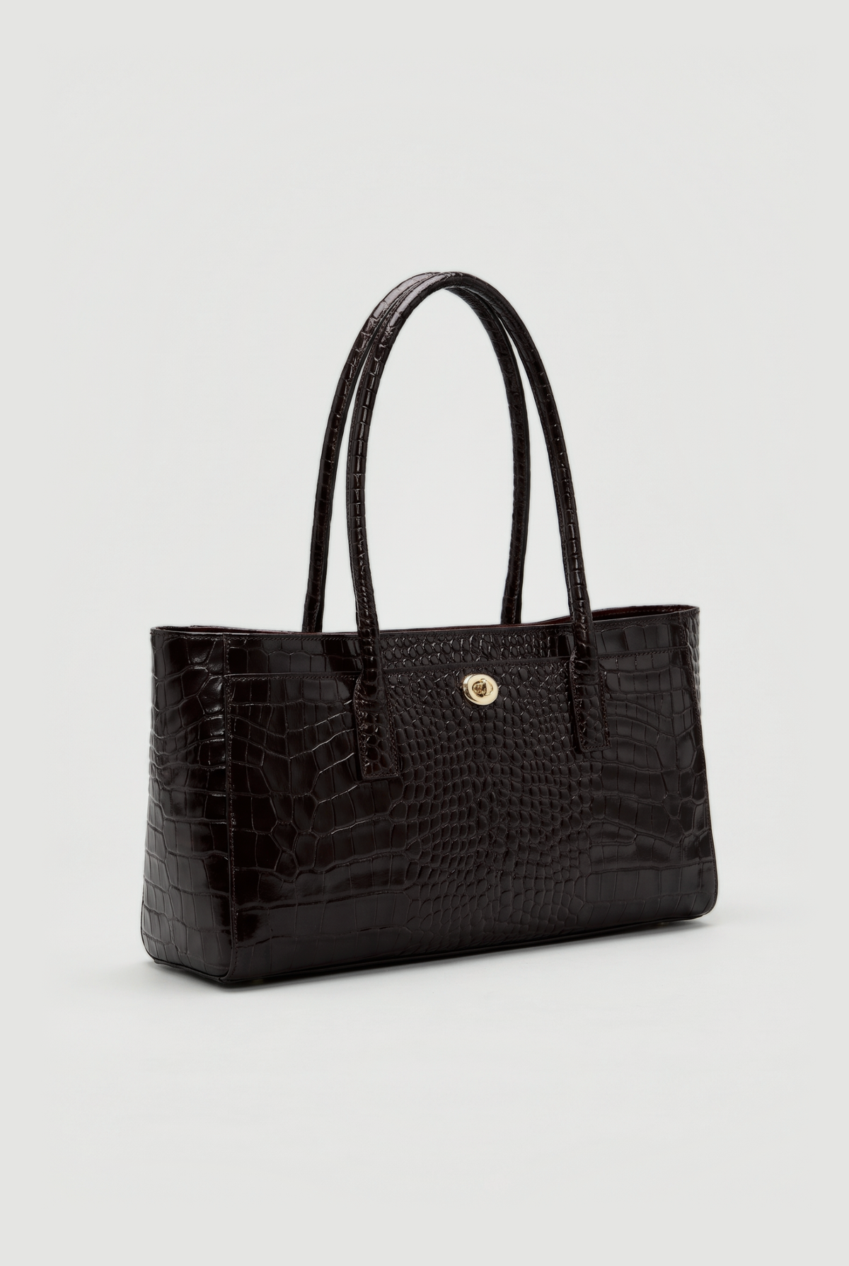 Croc-embossed east-west tote in Brown