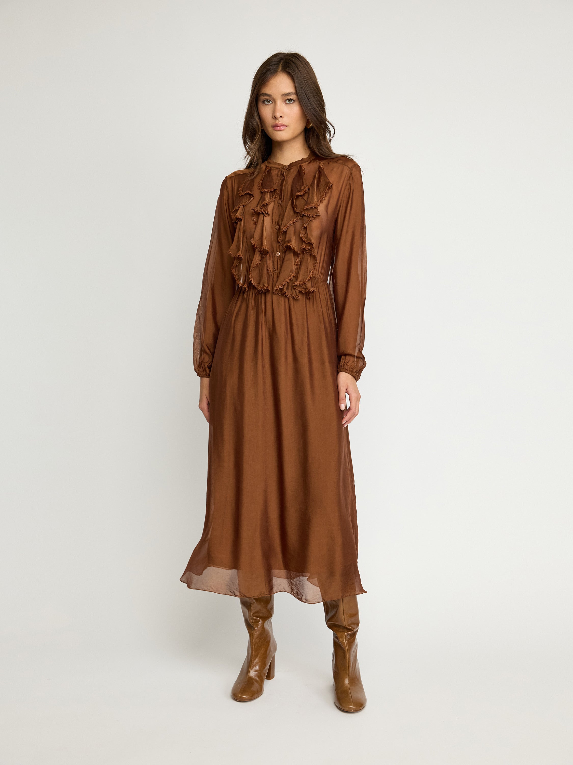 Ruffled Silk-Blend Midi Dress