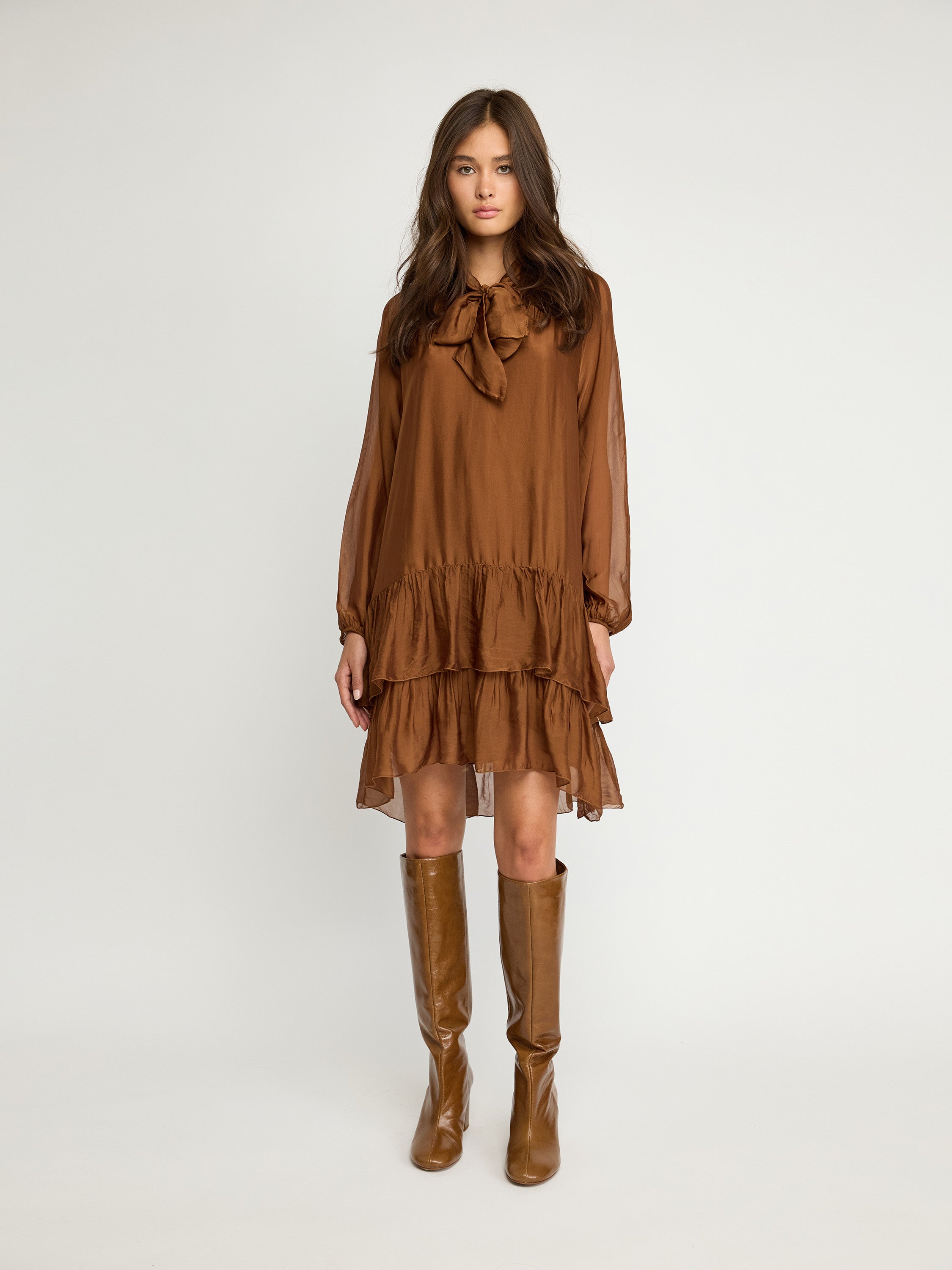 Tiered Bow-Neck Dress