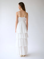 Long V-neck dress with tiered skirt