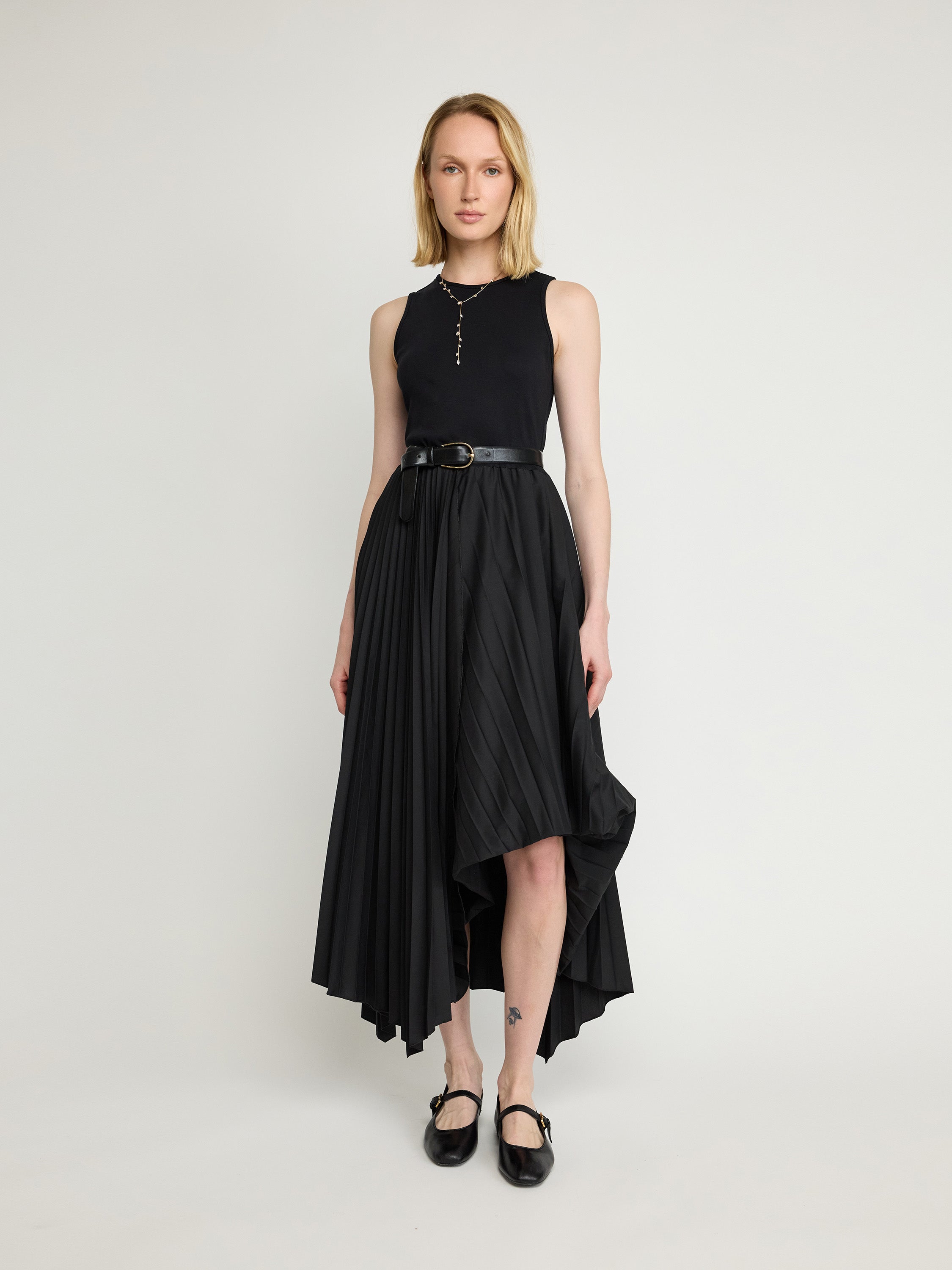 Sleeveless Pleated Asymmetrical Dress