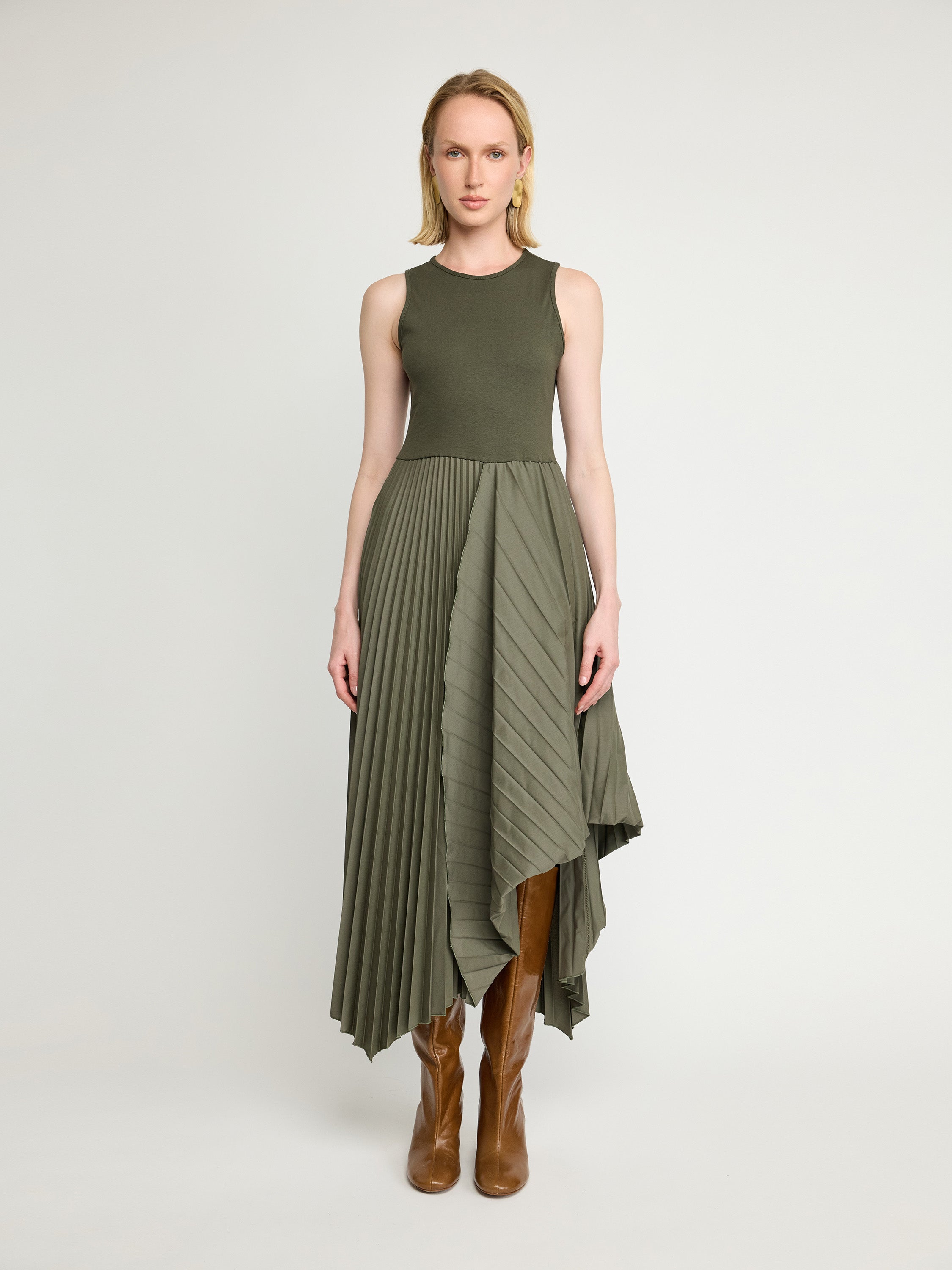 Sleeveless Pleated Asymmetrical Dress
