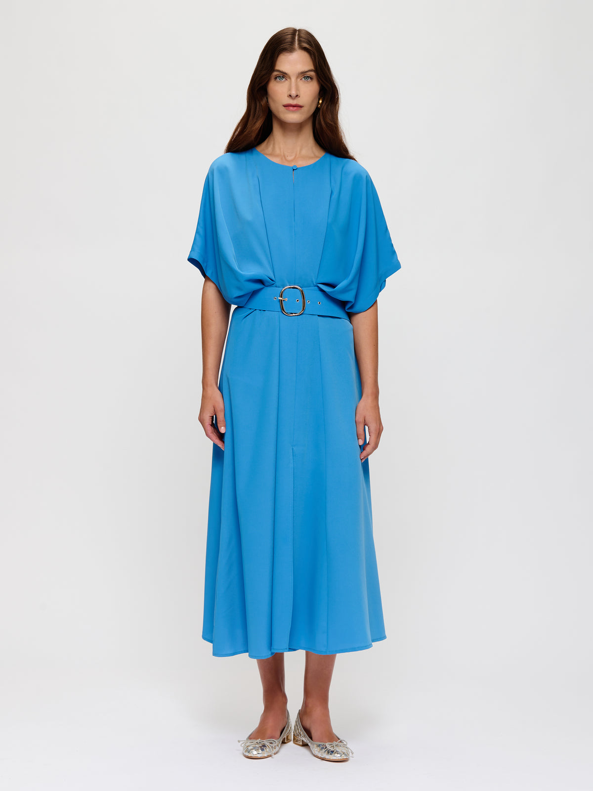 Belted Midi Dress with Front Slit