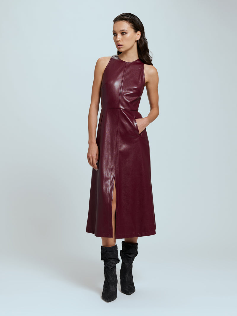 Vegan leather sleeveless dress