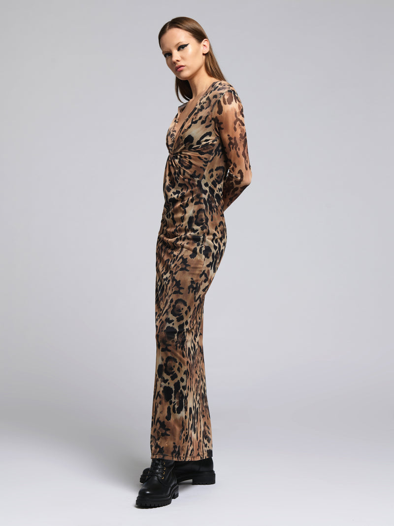 Robe longue transparente léopard